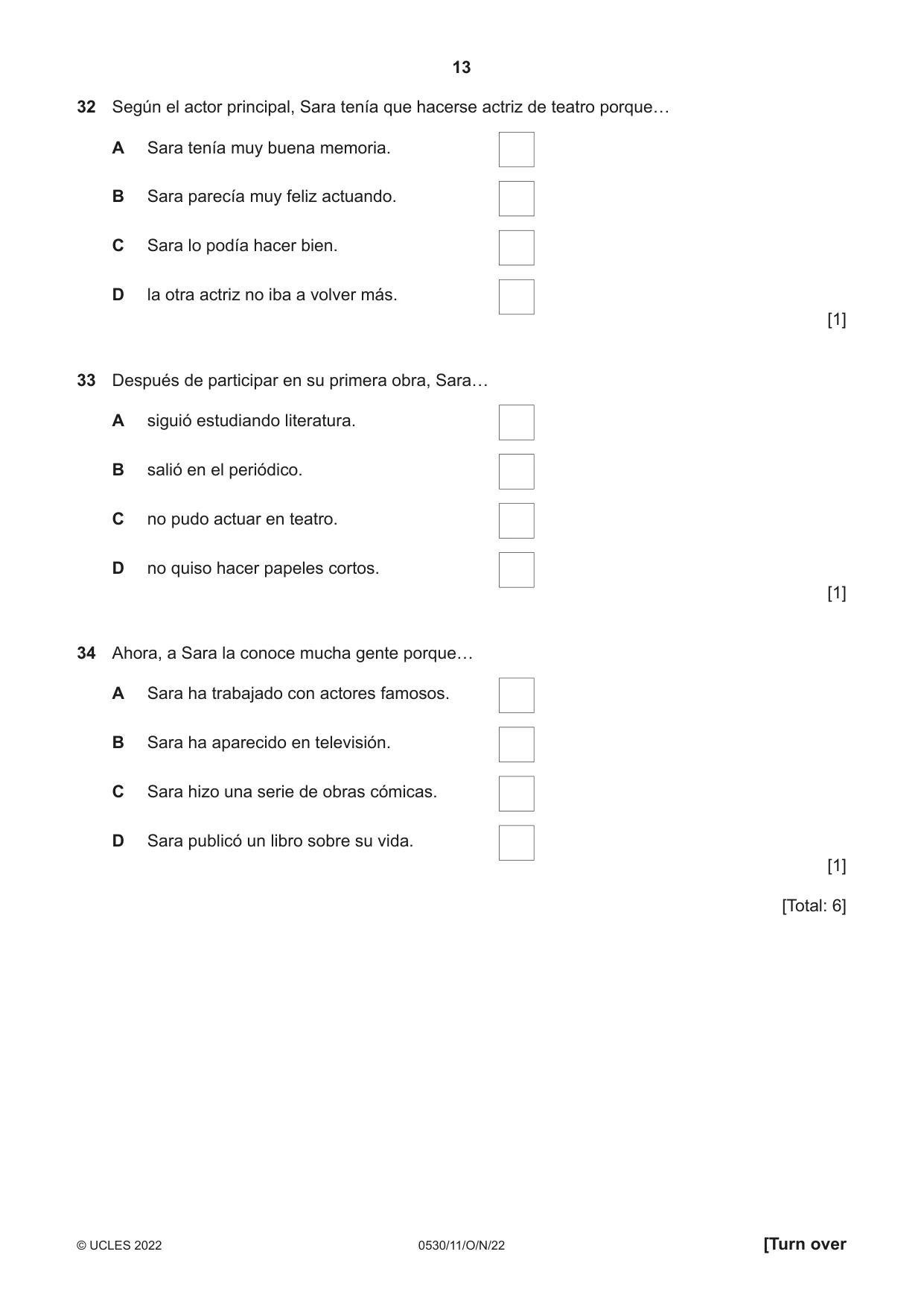 Cambridge IGCSE Spanish - Foreign Language 0530 2022 Oct/Nov Paper 1 · Variant 1 question paper, page 13 of 16
