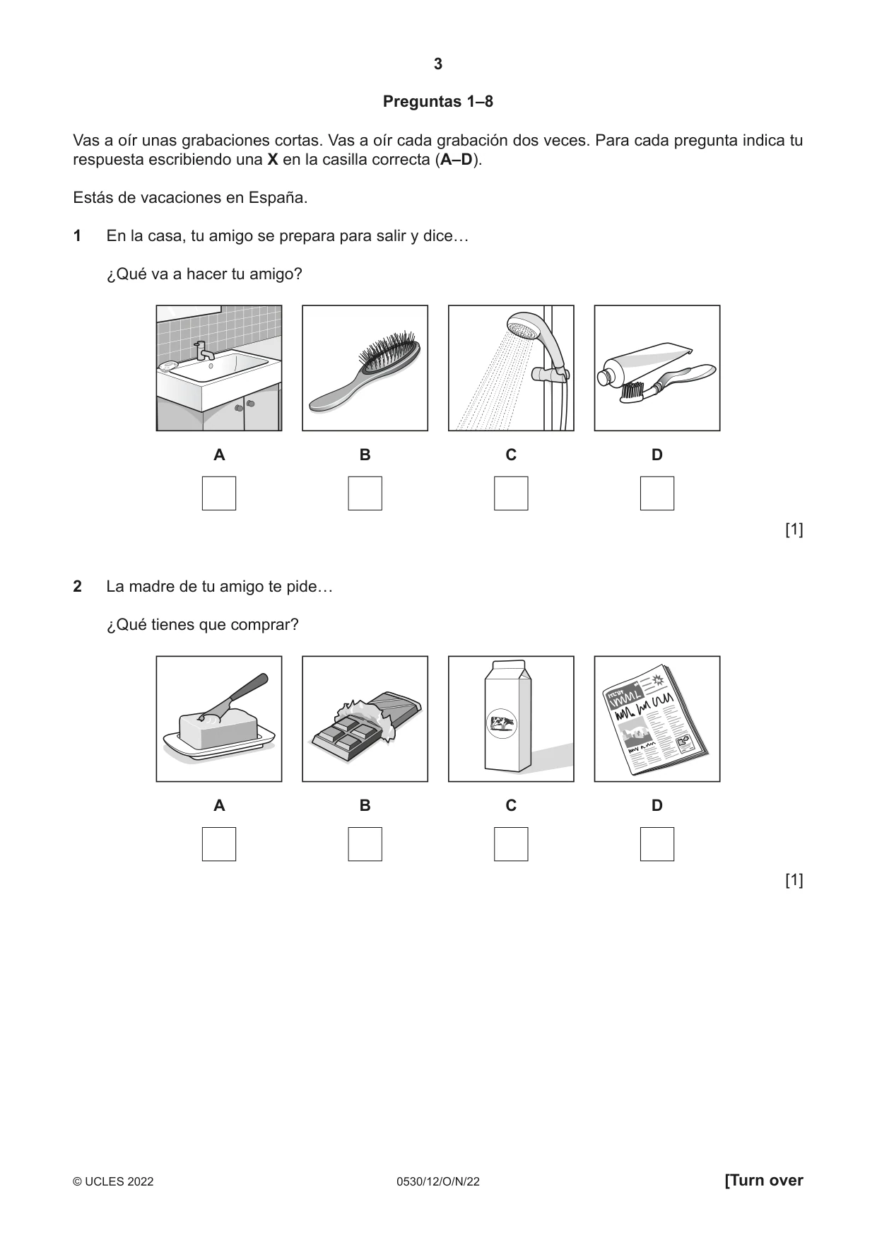 Cambridge IGCSE Spanish - Foreign Language 0530 2022 Oct/Nov Paper 1 · Variant 2 question paper, page 3 of 16