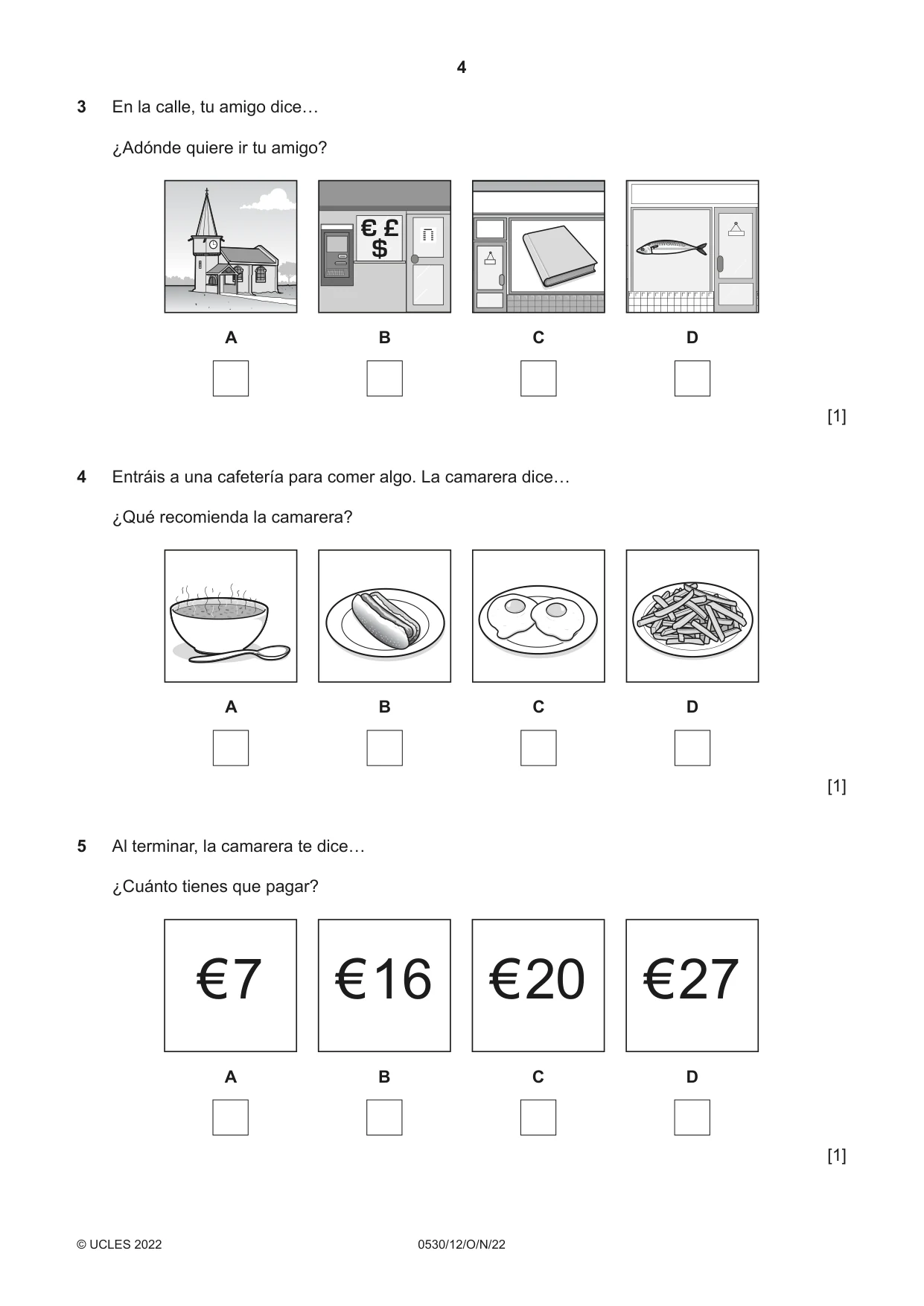 Cambridge IGCSE Spanish - Foreign Language 0530 2022 Oct/Nov Paper 1 · Variant 2 question paper, page 4 of 16