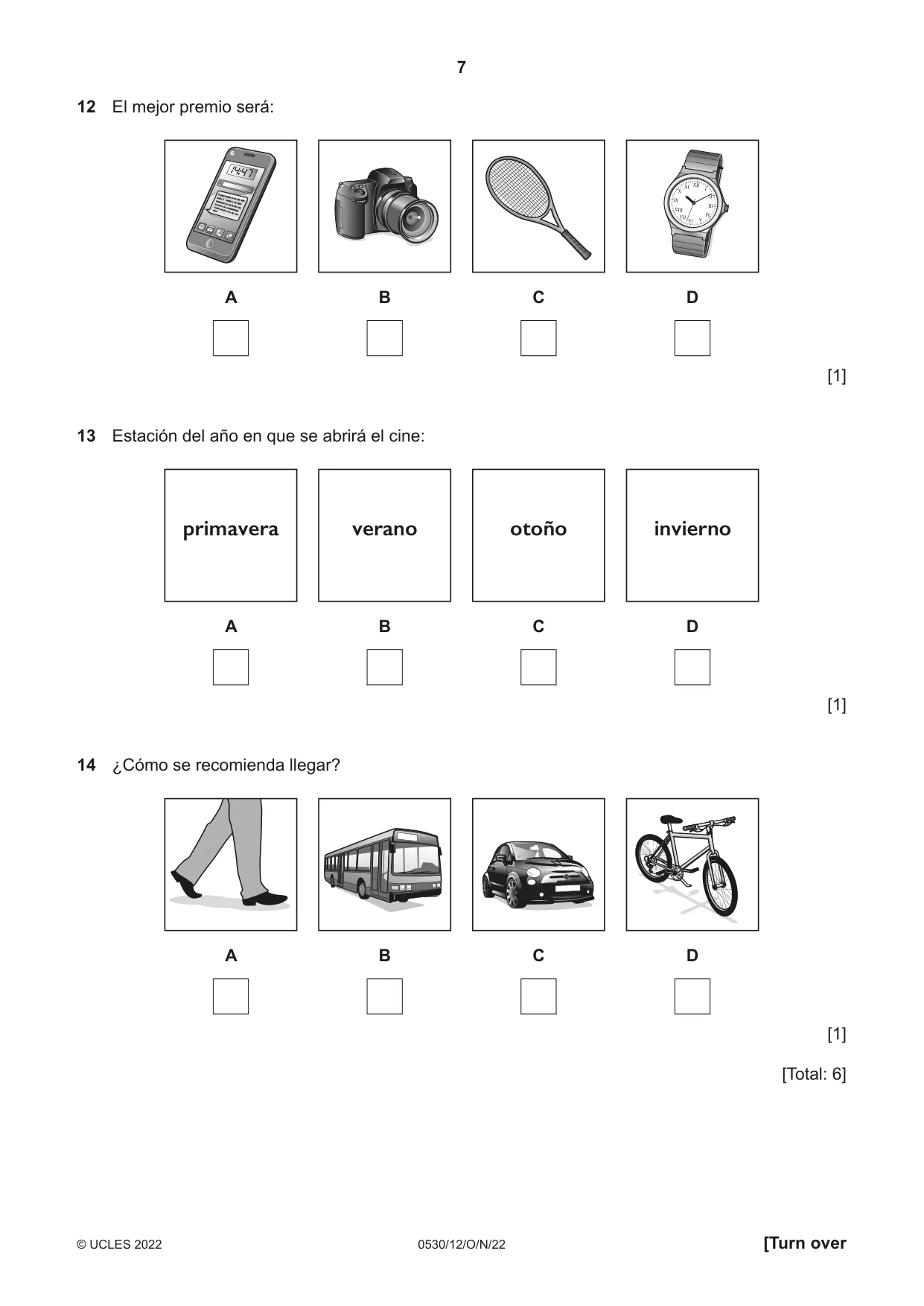Cambridge IGCSE Spanish - Foreign Language 0530 2022 Oct/Nov Paper 1 · Variant 2 question paper, page 7 of 16