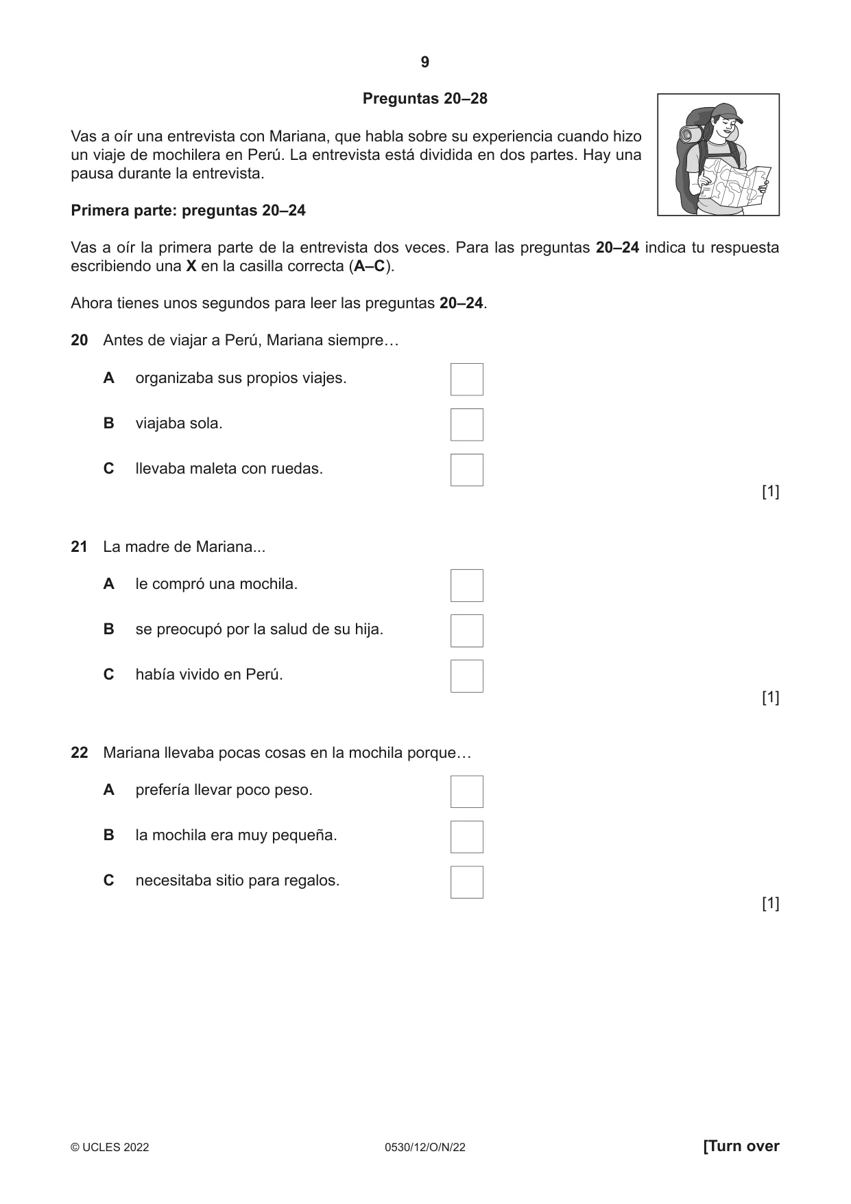 Cambridge IGCSE Spanish - Foreign Language 0530 2022 Oct/Nov Paper 1 · Variant 2 question paper, page 9 of 16