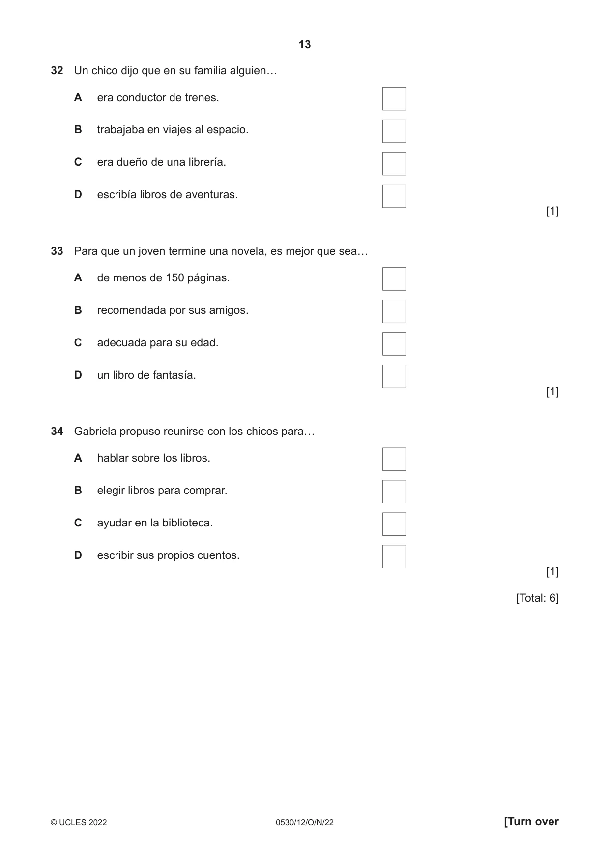 Cambridge IGCSE Spanish - Foreign Language 0530 2022 Oct/Nov Paper 1 · Variant 2 question paper, page 13 of 16