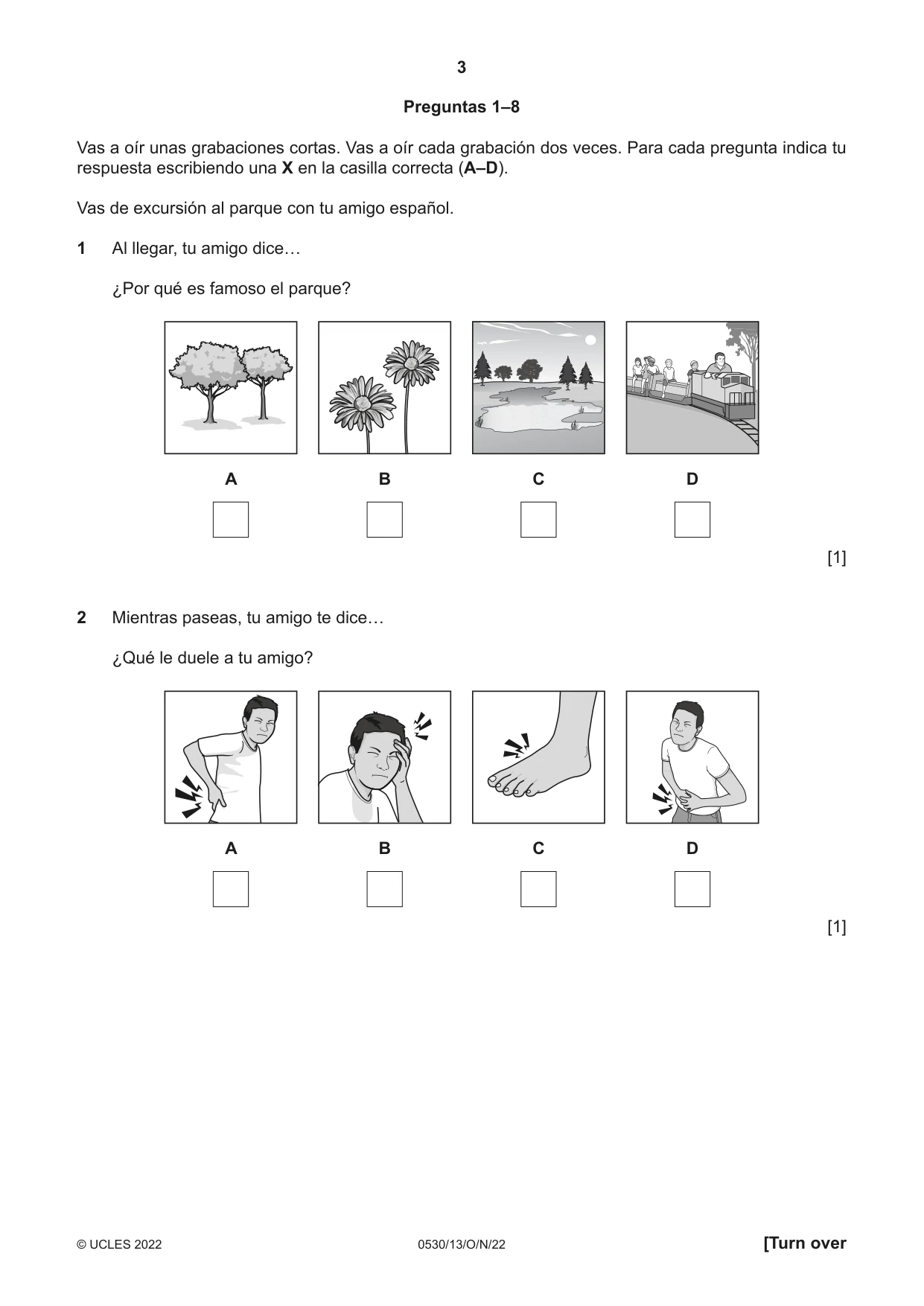Cambridge IGCSE Spanish - Foreign Language 0530 2022 Oct/Nov Paper 1 · Variant 3 question paper, page 3 of 16