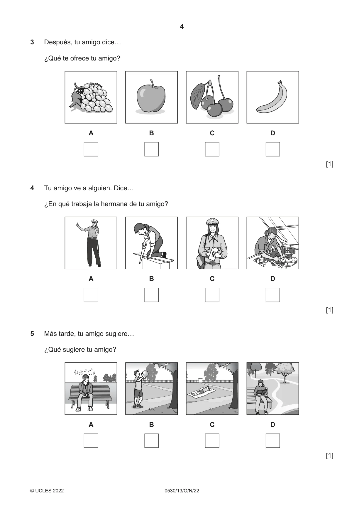 Cambridge IGCSE Spanish - Foreign Language 0530 2022 Oct/Nov Paper 1 · Variant 3 question paper, page 4 of 16