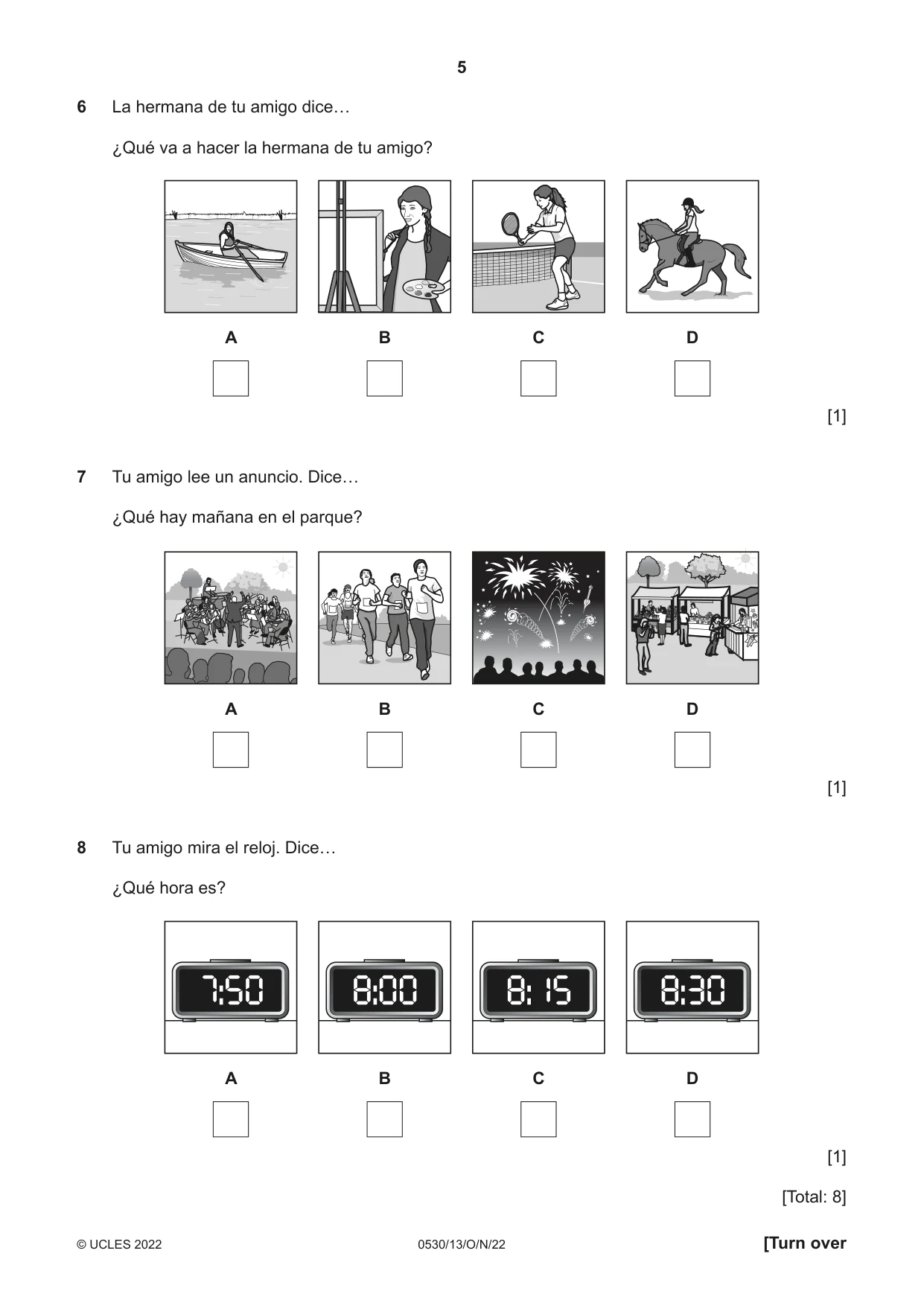 Cambridge IGCSE Spanish - Foreign Language 0530 2022 Oct/Nov Paper 1 · Variant 3 question paper, page 5 of 16