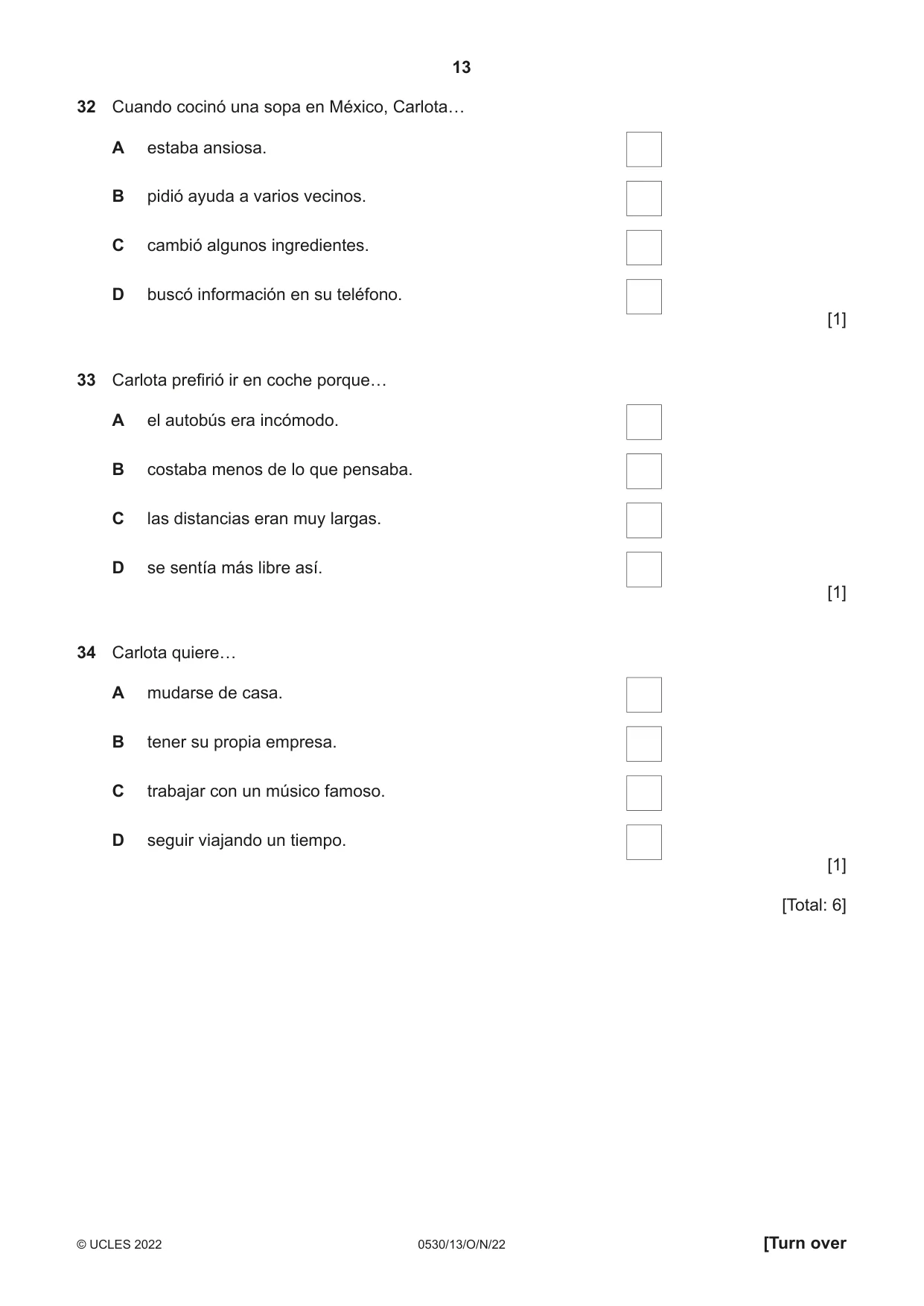 Cambridge IGCSE Spanish - Foreign Language 0530 2022 Oct/Nov Paper 1 · Variant 3 question paper, page 13 of 16