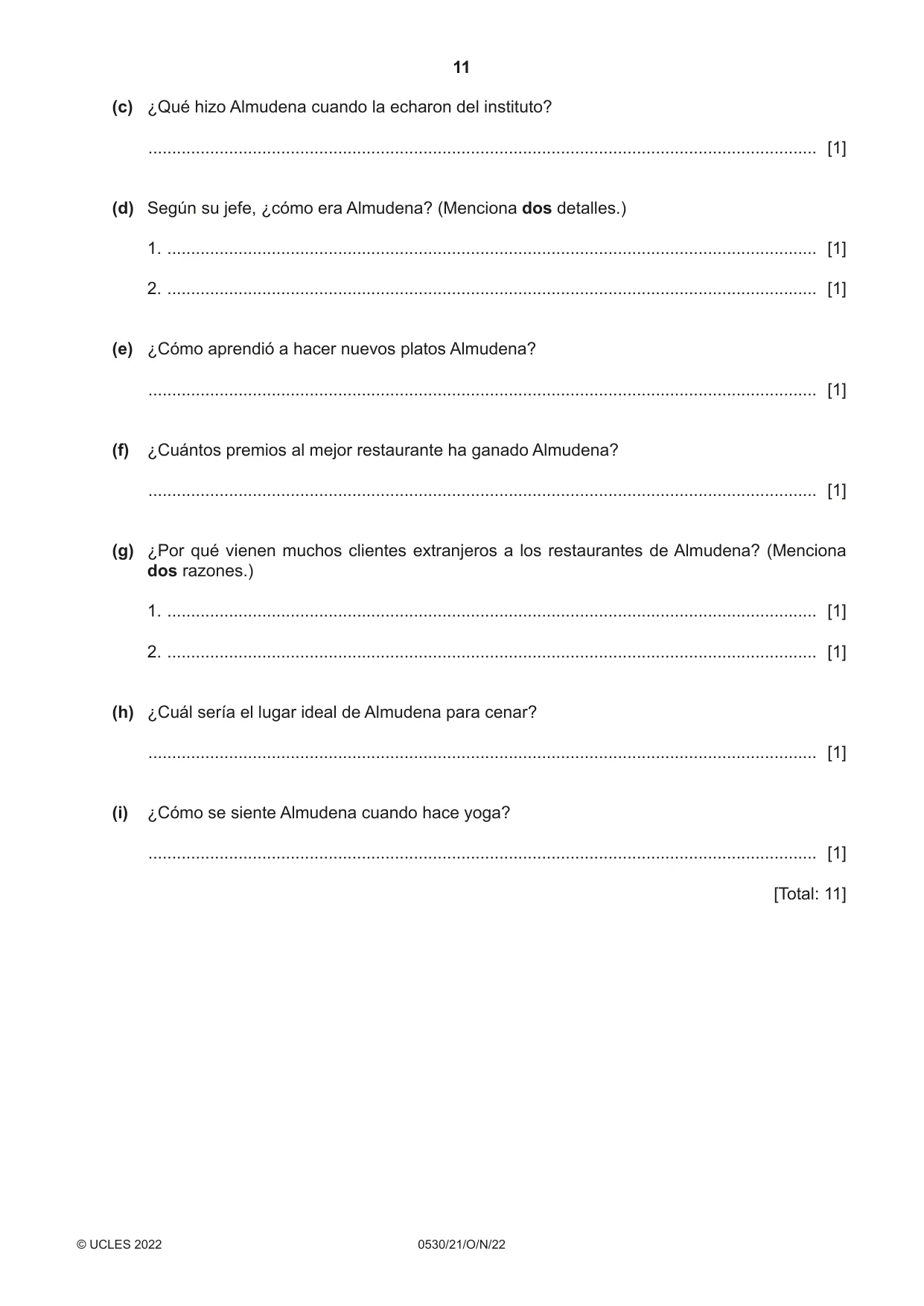 Cambridge IGCSE Spanish - Foreign Language 0530 2022 Oct/Nov Paper 2 · Variant 1 question paper, page 11 of 12