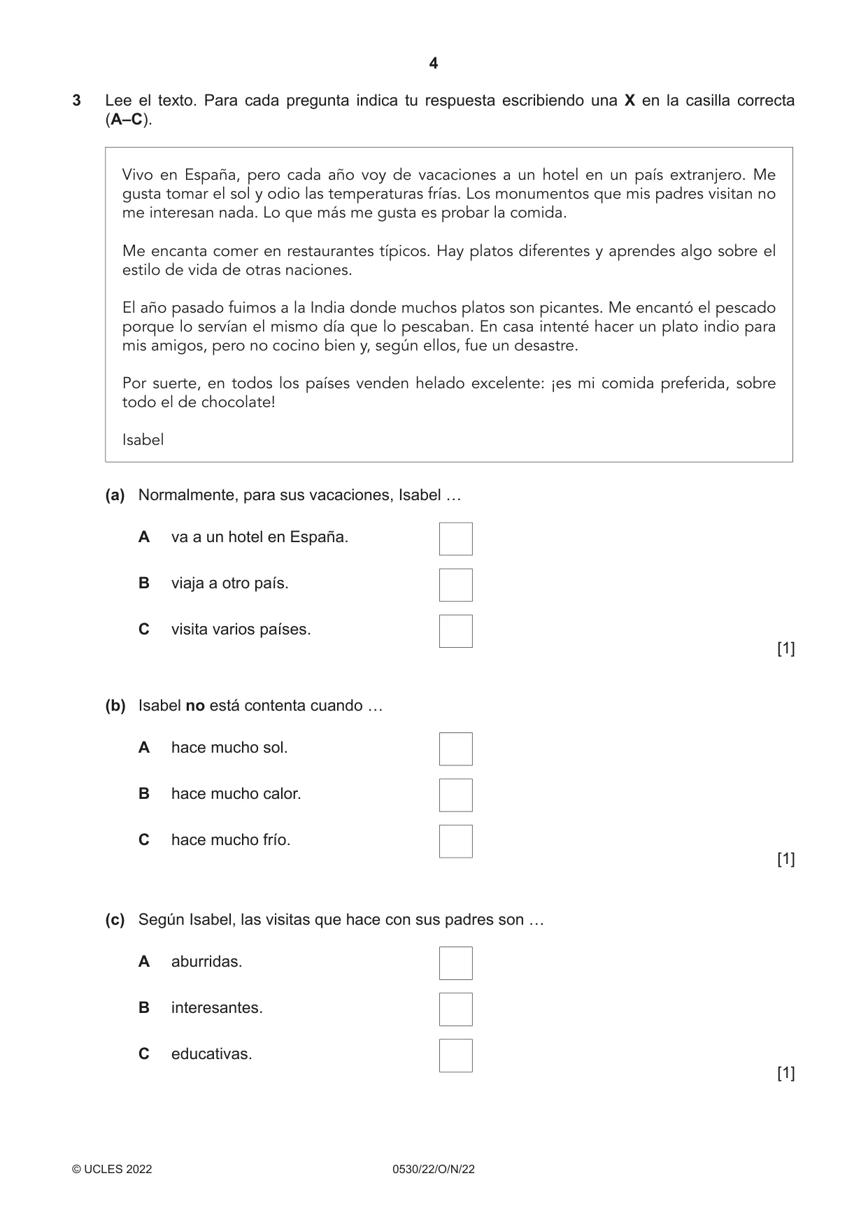 Cambridge IGCSE Spanish - Foreign Language 0530 2022 Oct/Nov Paper 2 · Variant 2 question paper, page 4 of 12
