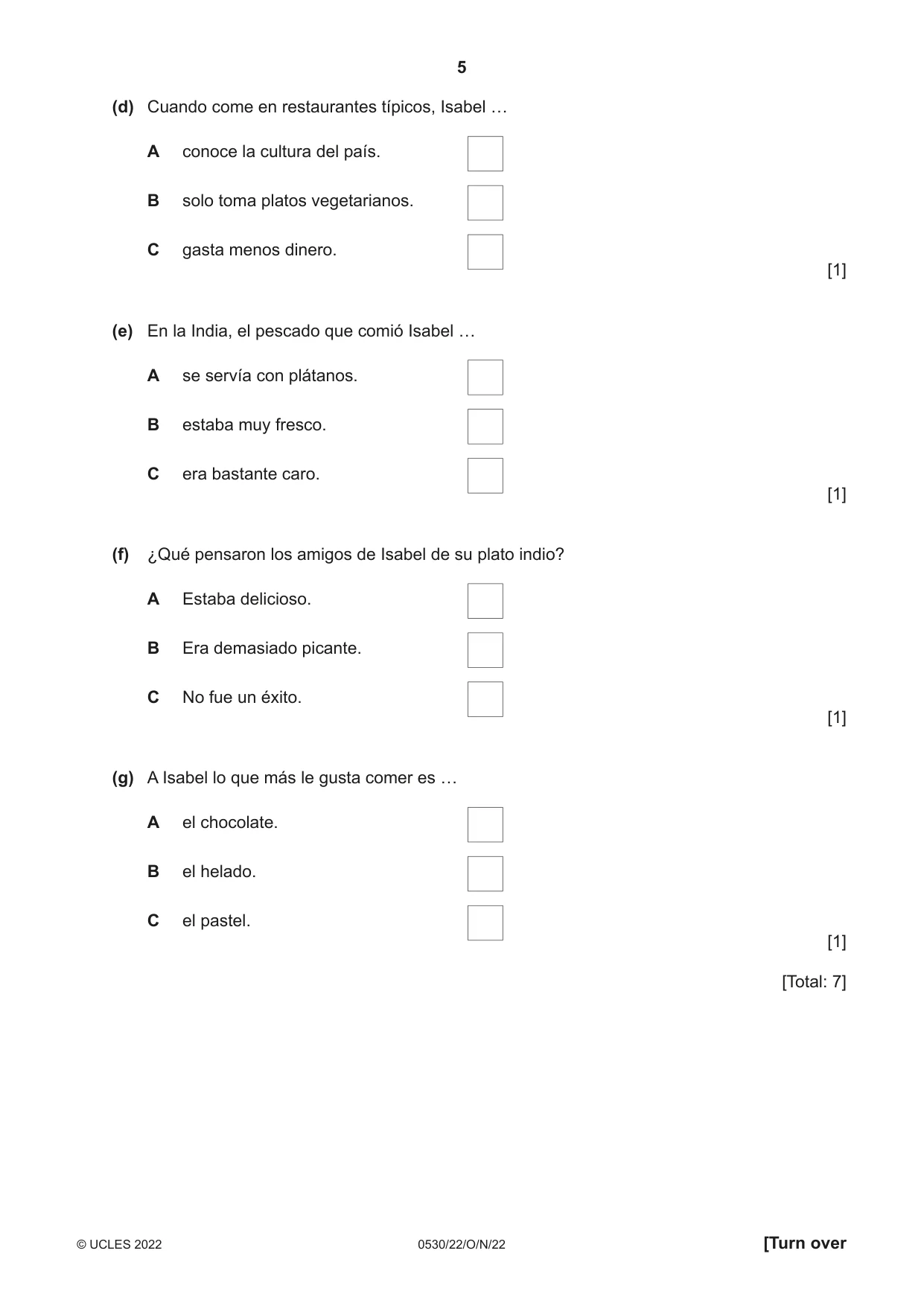 Cambridge IGCSE Spanish - Foreign Language 0530 2022 Oct/Nov Paper 2 · Variant 2 question paper, page 5 of 12