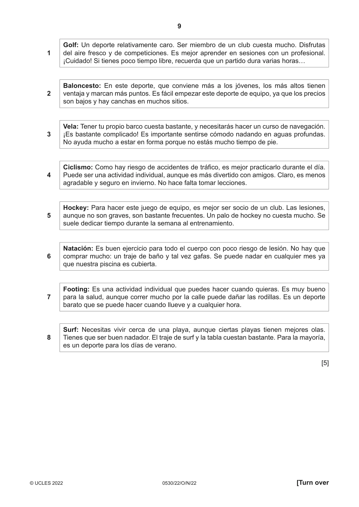 Cambridge IGCSE Spanish - Foreign Language 0530 2022 Oct/Nov Paper 2 · Variant 2 question paper, page 9 of 12