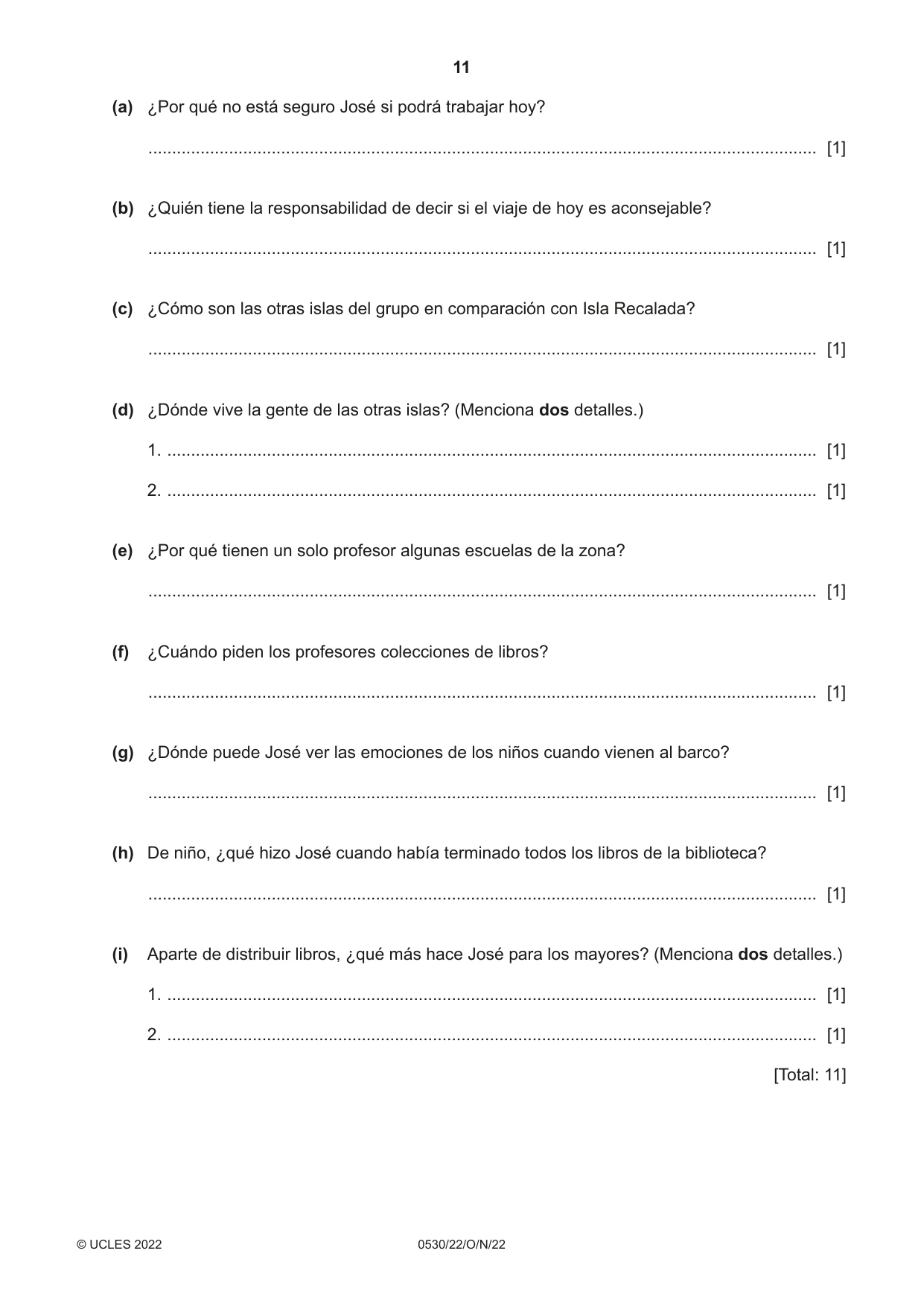 Cambridge IGCSE Spanish - Foreign Language 0530 2022 Oct/Nov Paper 2 · Variant 2 question paper, page 11 of 12