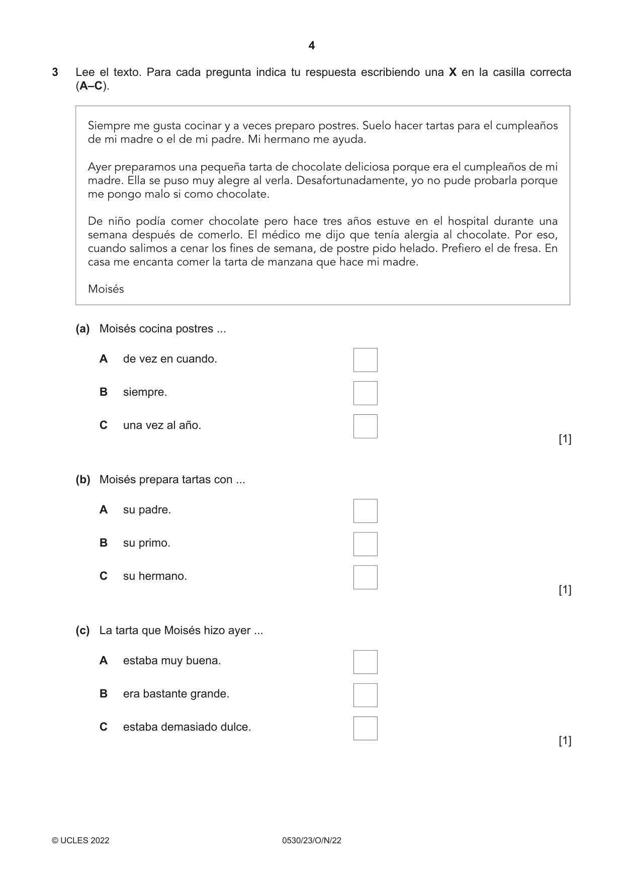 Cambridge IGCSE Spanish - Foreign Language 0530 2022 Oct/Nov Paper 2 · Variant 3 question paper, page 4 of 12