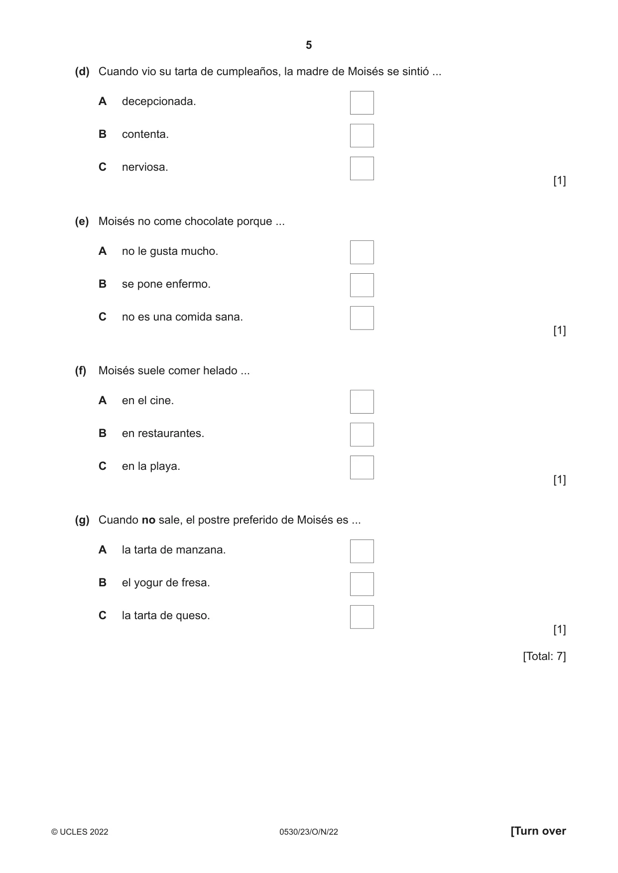 Cambridge IGCSE Spanish - Foreign Language 0530 2022 Oct/Nov Paper 2 · Variant 3 question paper, page 5 of 12