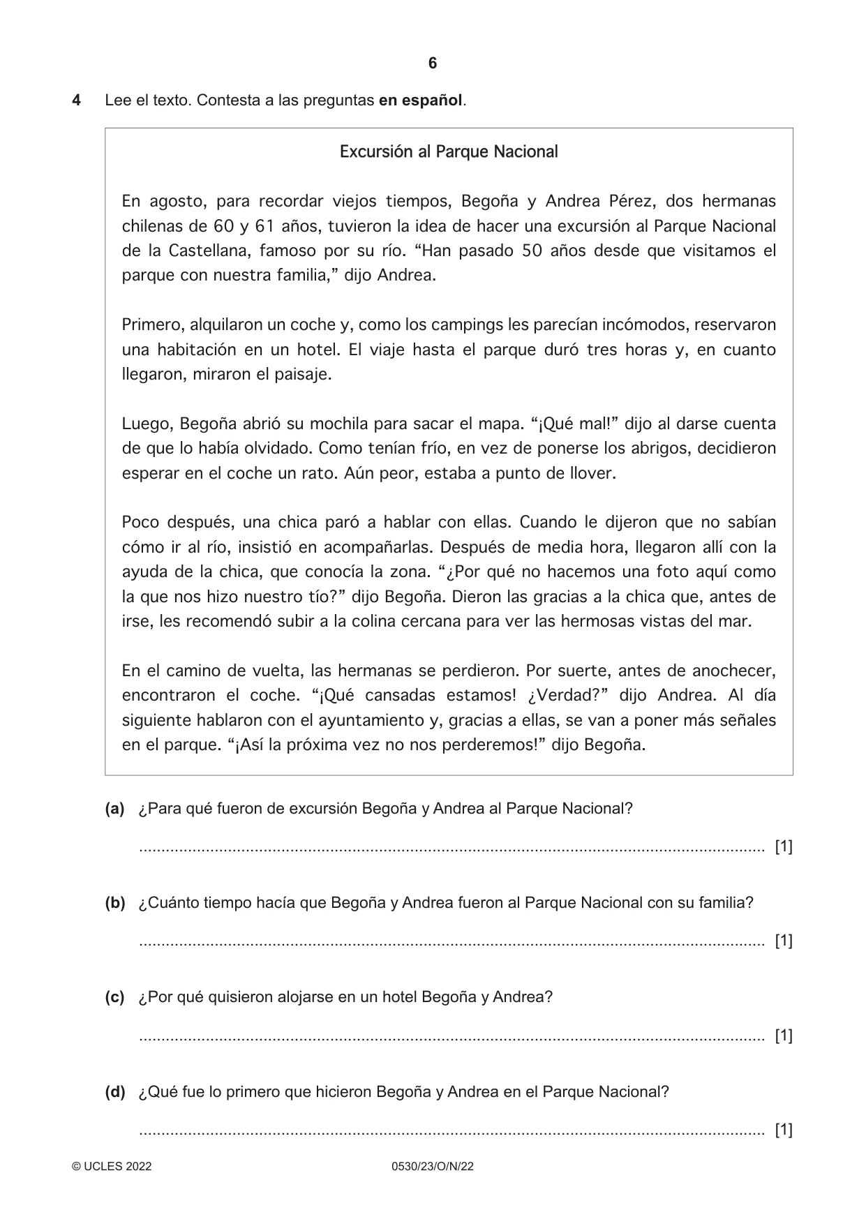 Cambridge IGCSE Spanish - Foreign Language 0530 2022 Oct/Nov Paper 2 · Variant 3 question paper, page 6 of 12