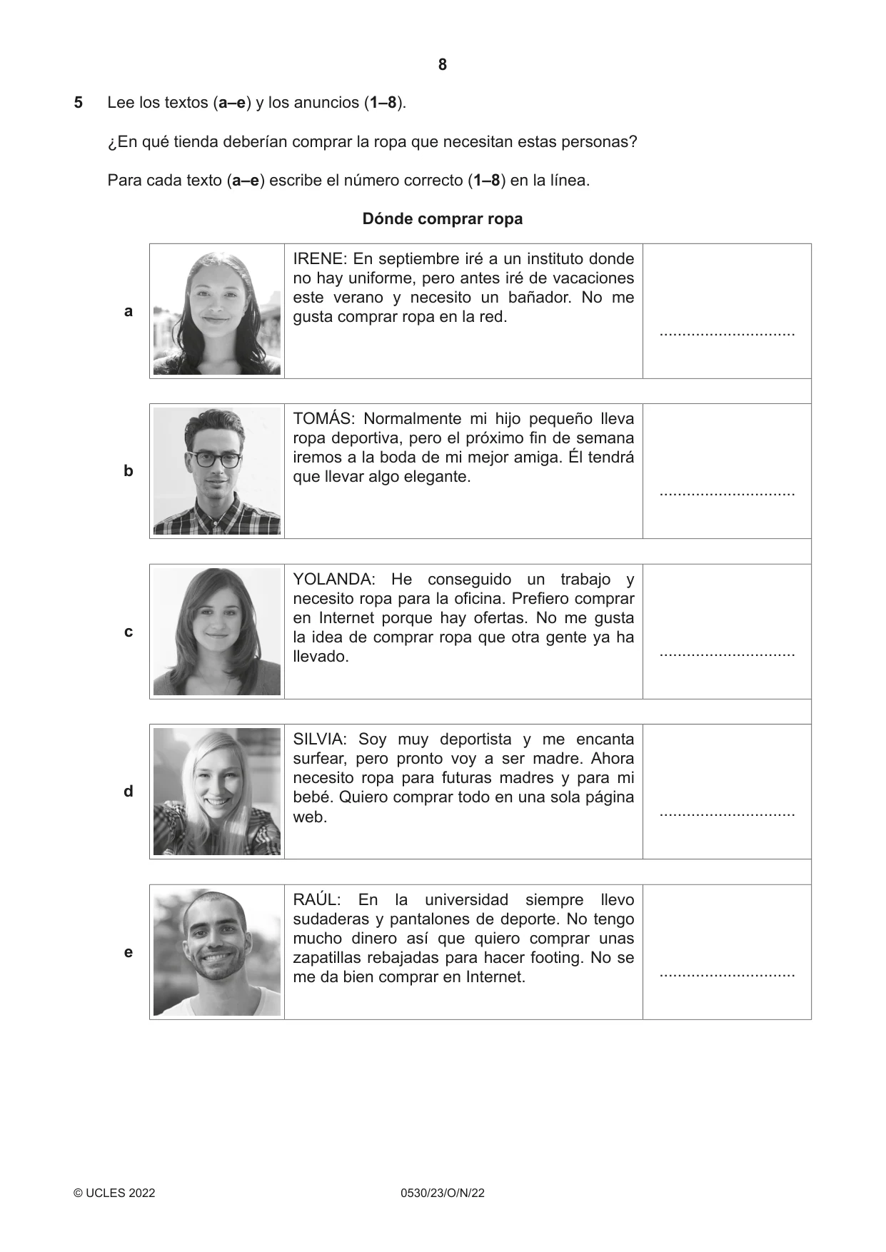 Cambridge IGCSE Spanish - Foreign Language 0530 2022 Oct/Nov Paper 2 · Variant 3 question paper, page 8 of 12