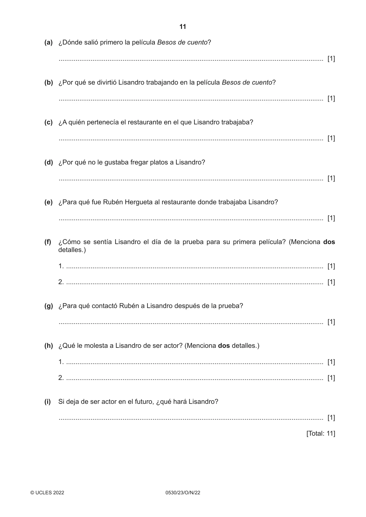 Cambridge IGCSE Spanish - Foreign Language 0530 2022 Oct/Nov Paper 2 · Variant 3 question paper, page 11 of 12