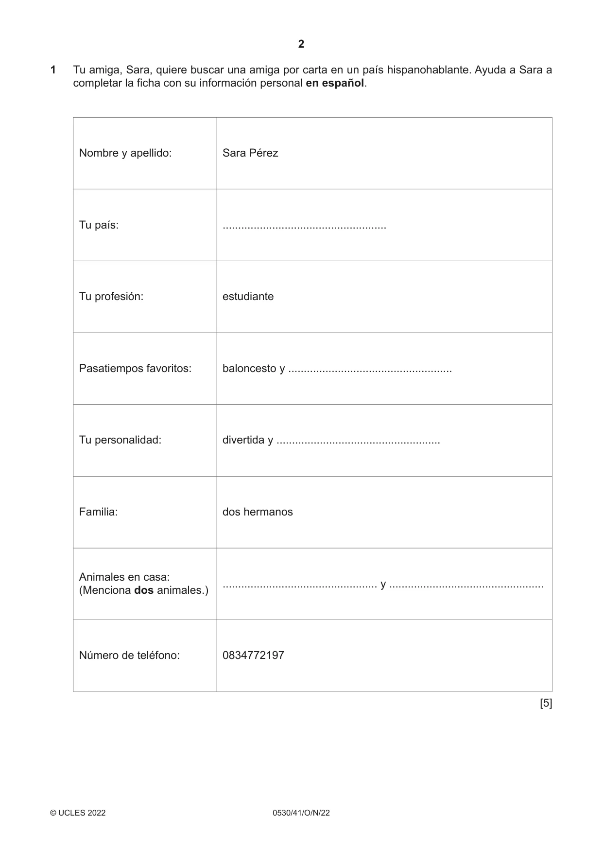 Cambridge IGCSE Spanish - Foreign Language 0530 2022 Oct/Nov Paper 4 · Variant 1 question paper, page 2 of 8