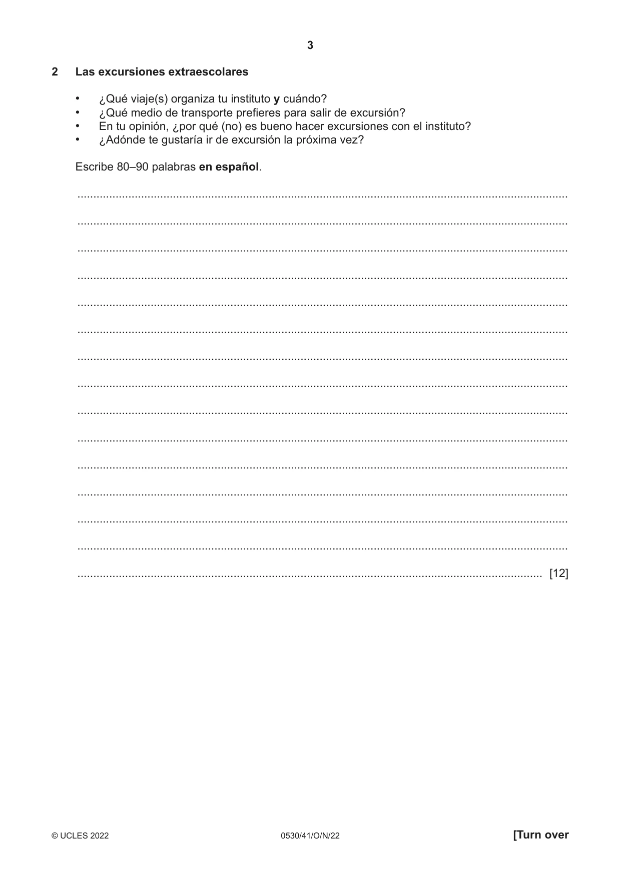 Cambridge IGCSE Spanish - Foreign Language 0530 2022 Oct/Nov Paper 4 · Variant 1 question paper, page 3 of 8