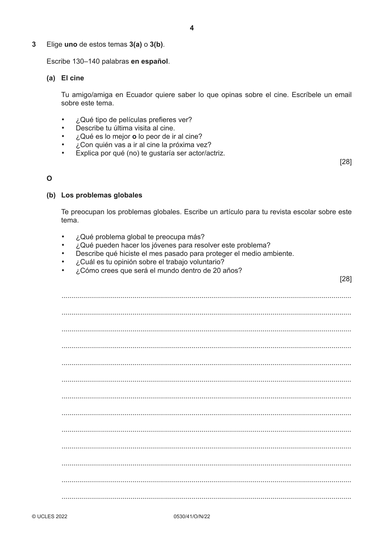 Cambridge IGCSE Spanish - Foreign Language 0530 2022 Oct/Nov Paper 4 · Variant 1 question paper, page 4 of 8