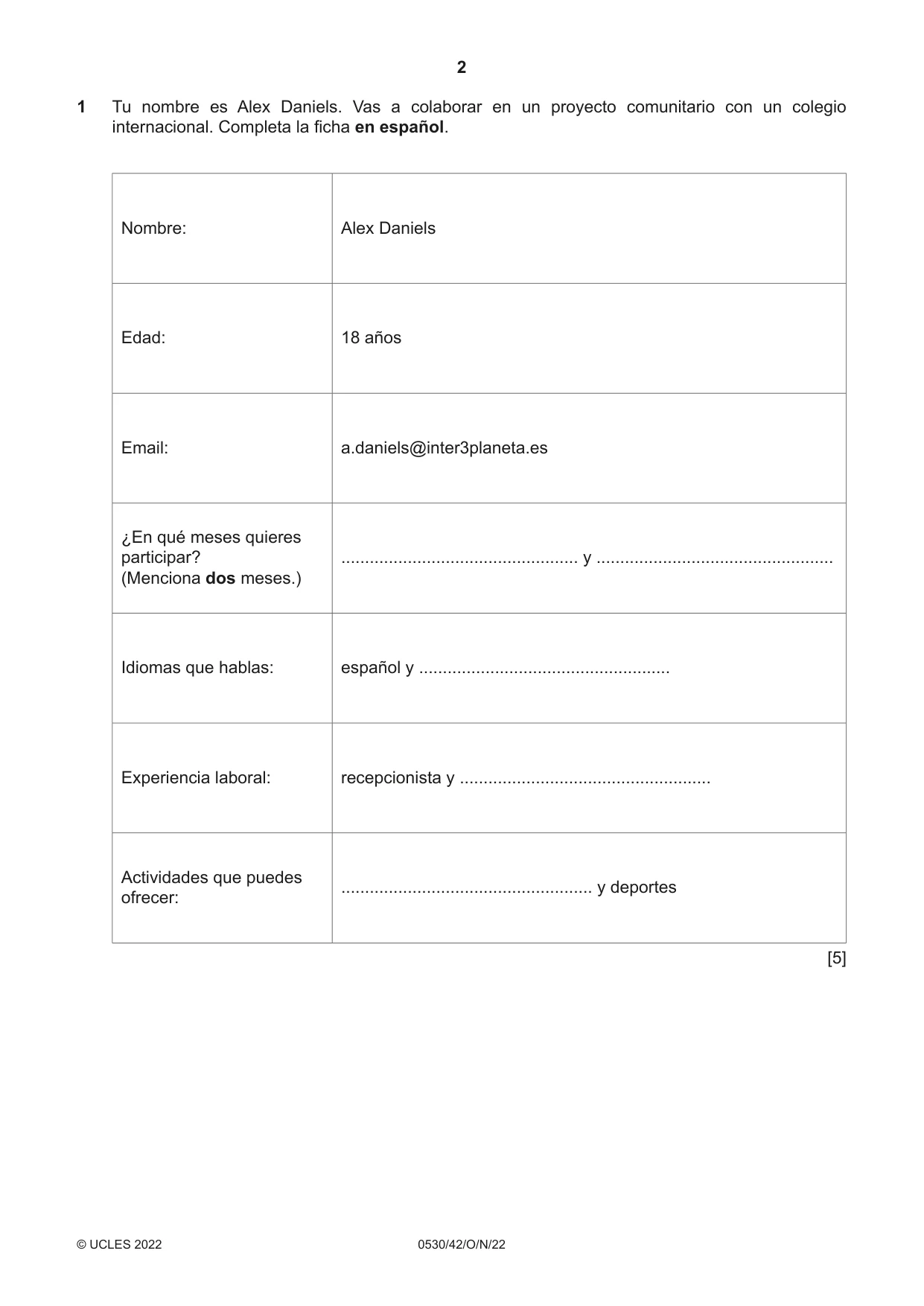 Cambridge IGCSE Spanish - Foreign Language 0530 2022 Oct/Nov Paper 4 · Variant 2 question paper, page 2 of 8