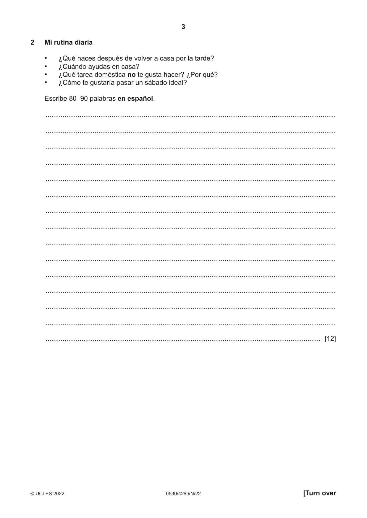Cambridge IGCSE Spanish - Foreign Language 0530 2022 Oct/Nov Paper 4 · Variant 2 question paper, page 3 of 8