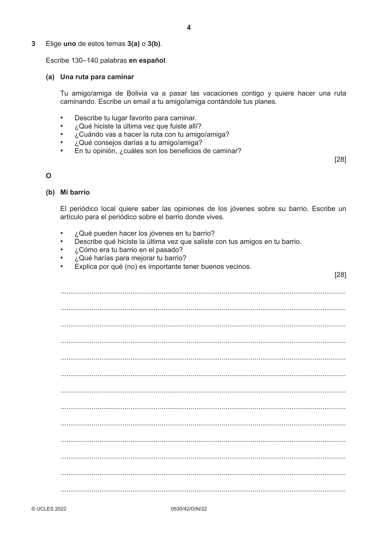 Cambridge IGCSE Spanish - Foreign Language 0530 2022 Oct/Nov Paper 4 · Variant 2 question paper, page 4 of 8