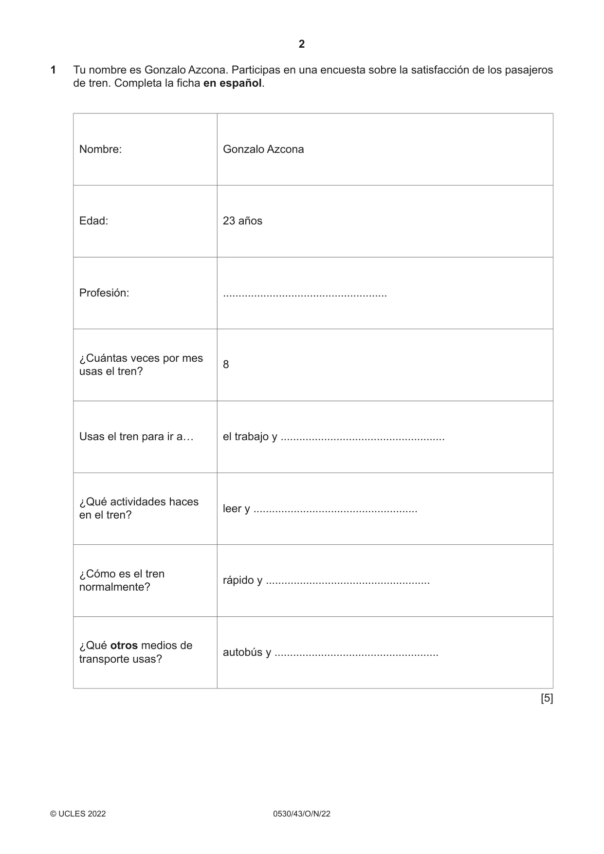 Cambridge IGCSE Spanish - Foreign Language 0530 2022 Oct/Nov Paper 4 · Variant 3 question paper, page 2 of 8