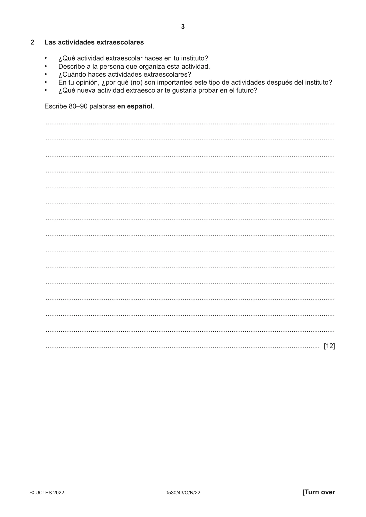 Cambridge IGCSE Spanish - Foreign Language 0530 2022 Oct/Nov Paper 4 · Variant 3 question paper, page 3 of 8