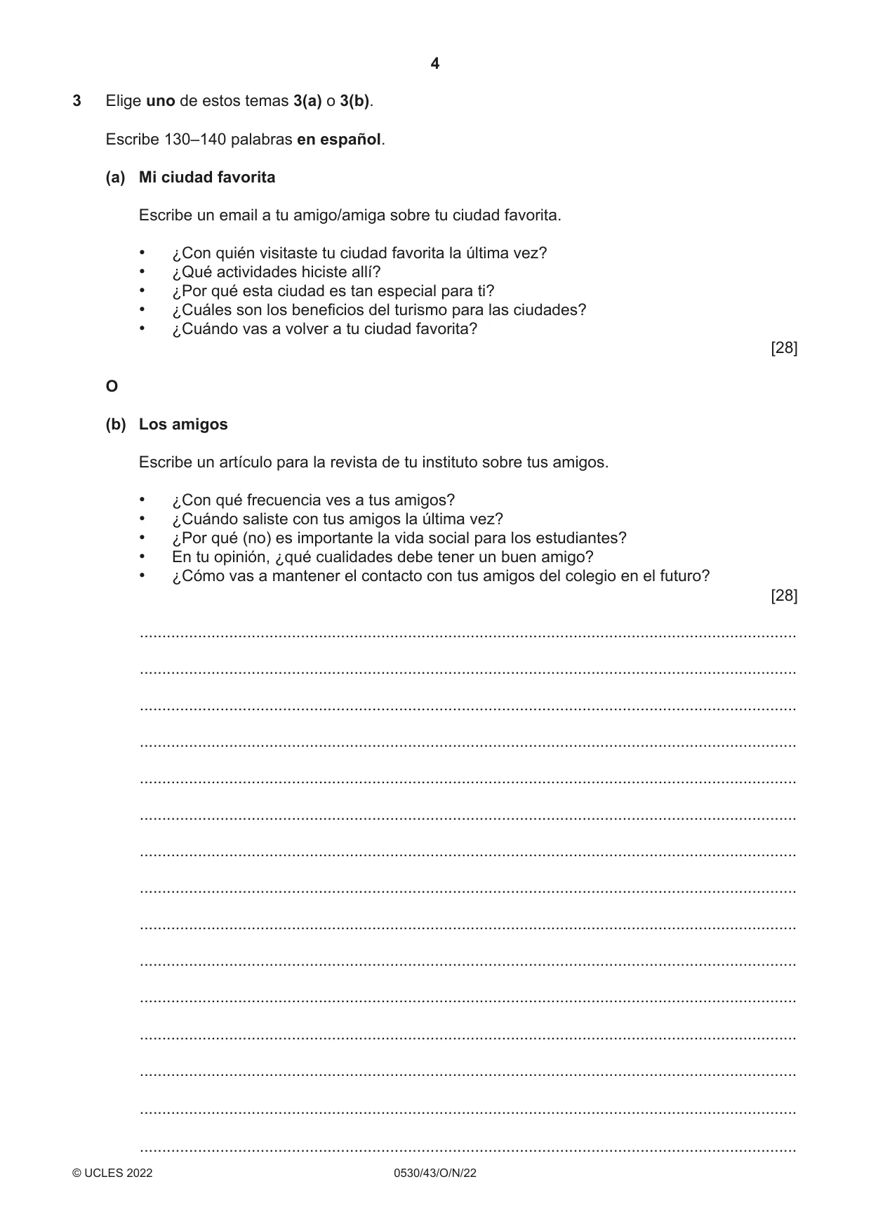 Cambridge IGCSE Spanish - Foreign Language 0530 2022 Oct/Nov Paper 4 · Variant 3 question paper, page 4 of 8