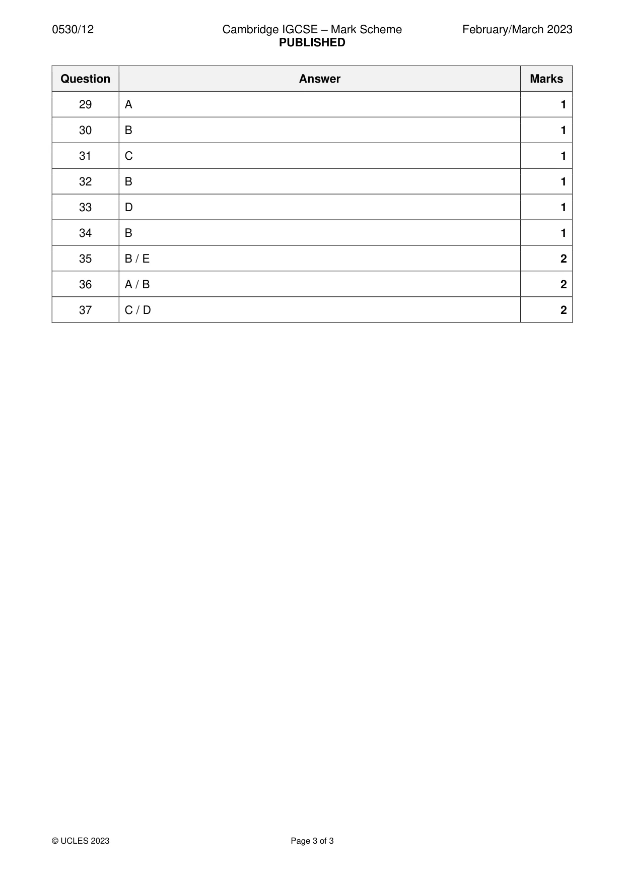 Mark scheme, page 3 of 3