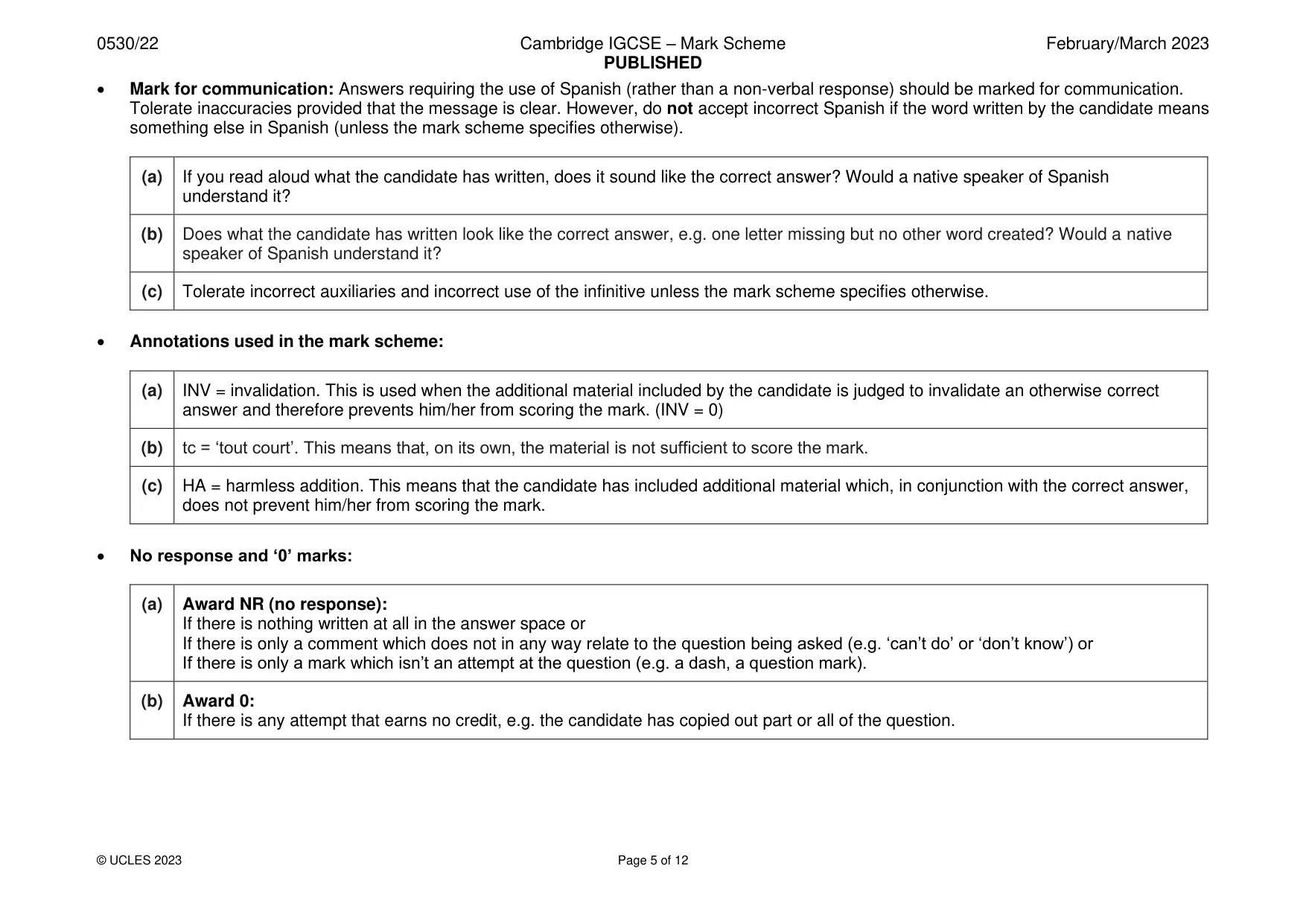 Mark scheme, page 5 of 12