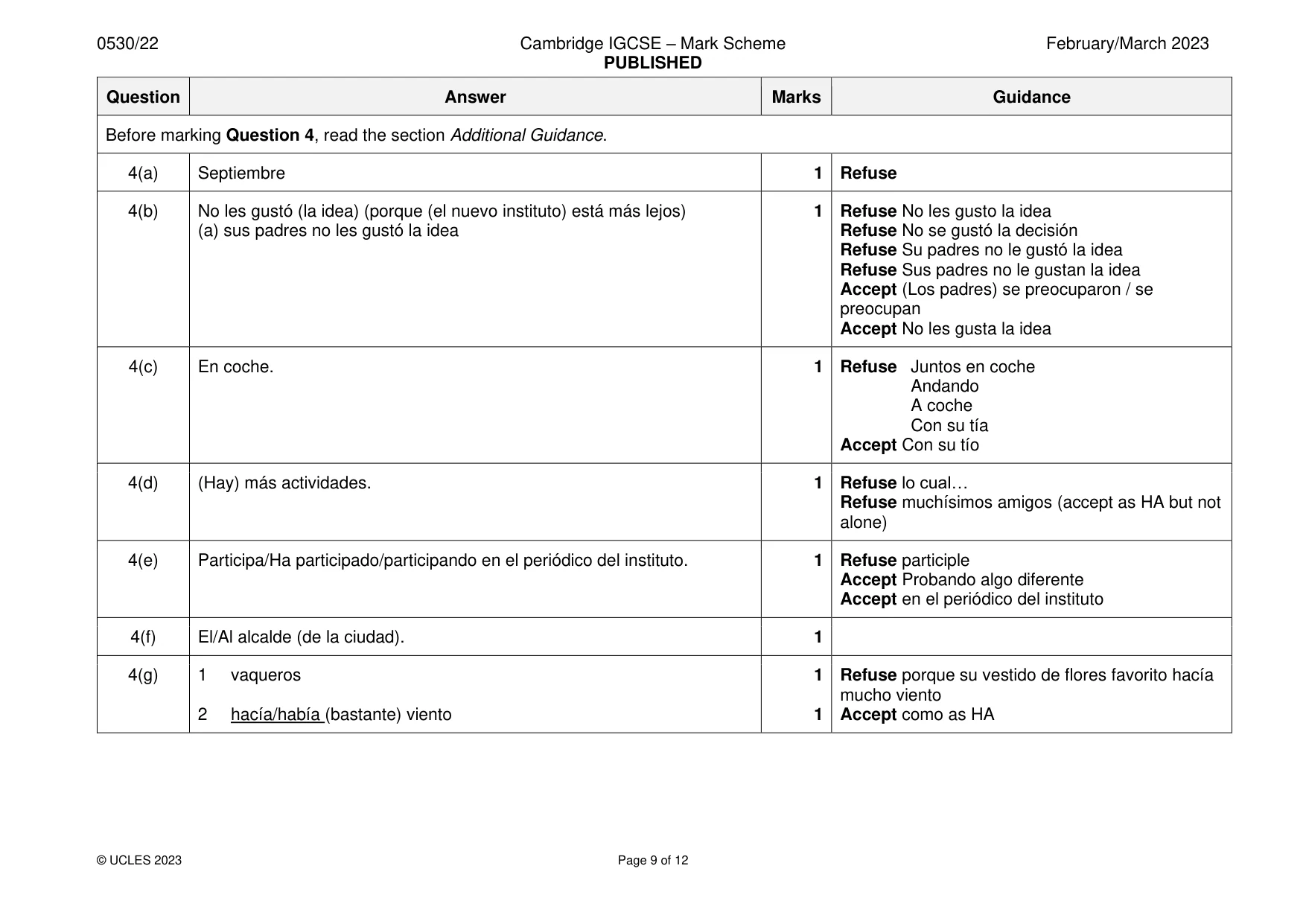 Mark scheme, page 9 of 12