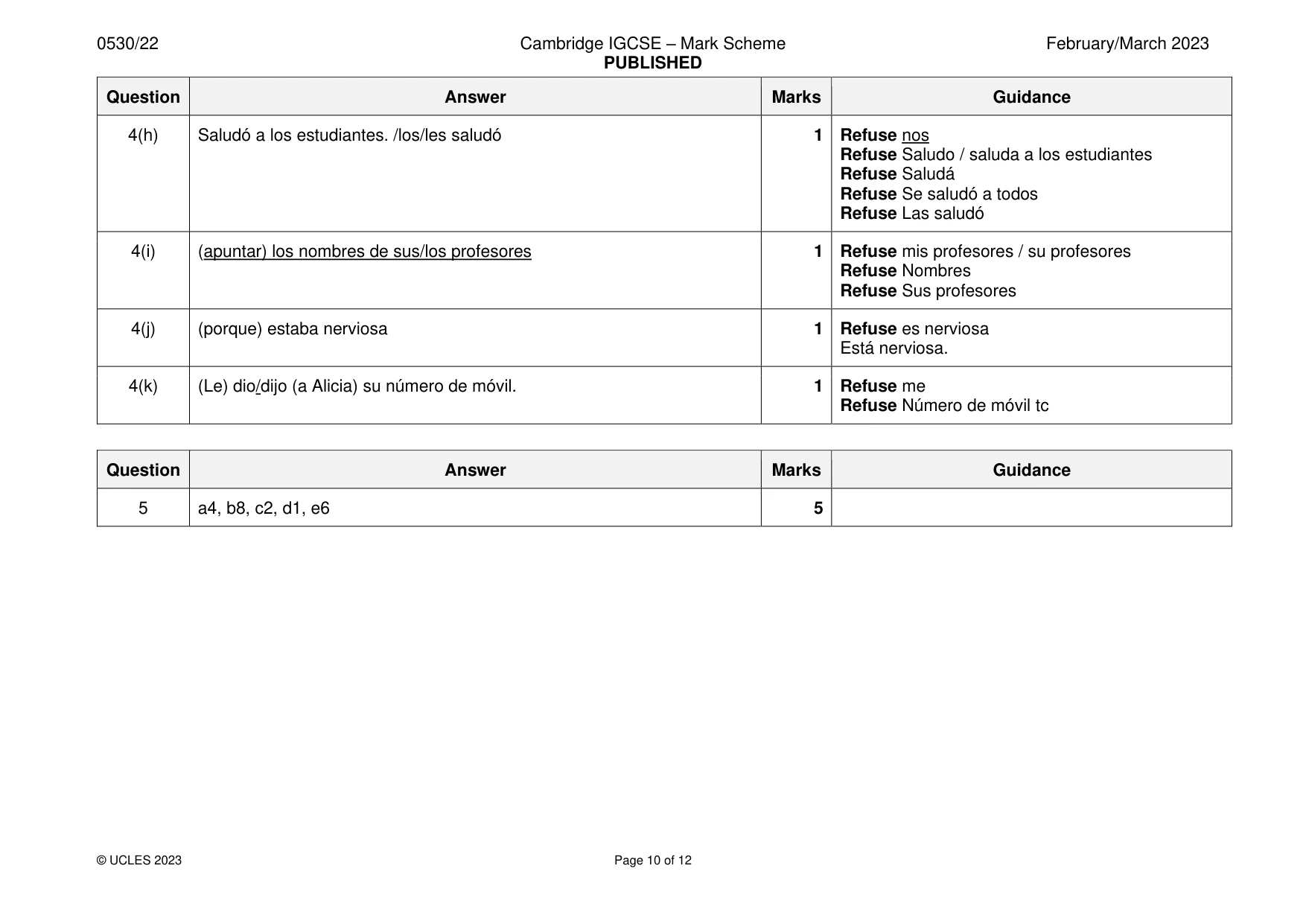 Mark scheme, page 10 of 12