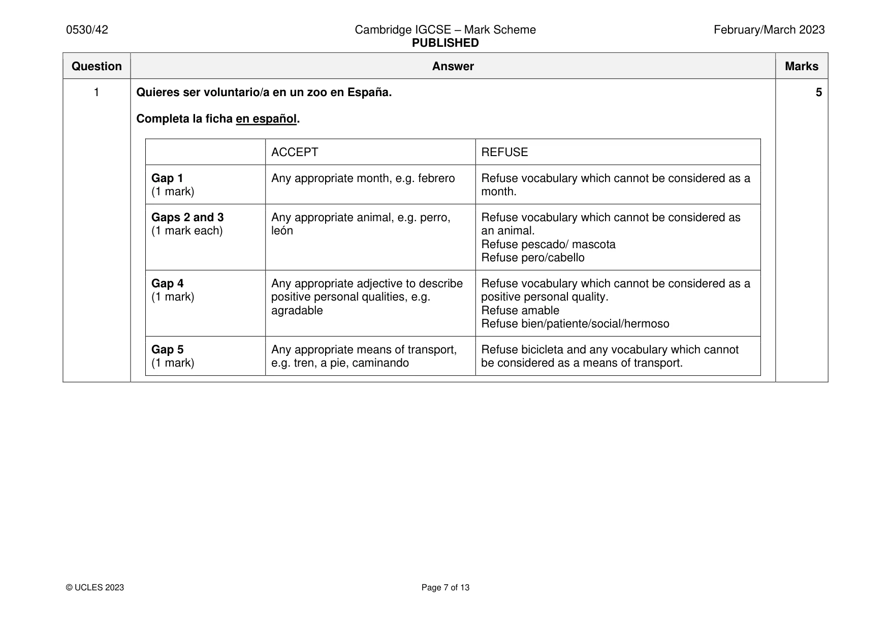 Mark scheme, page 7 of 13