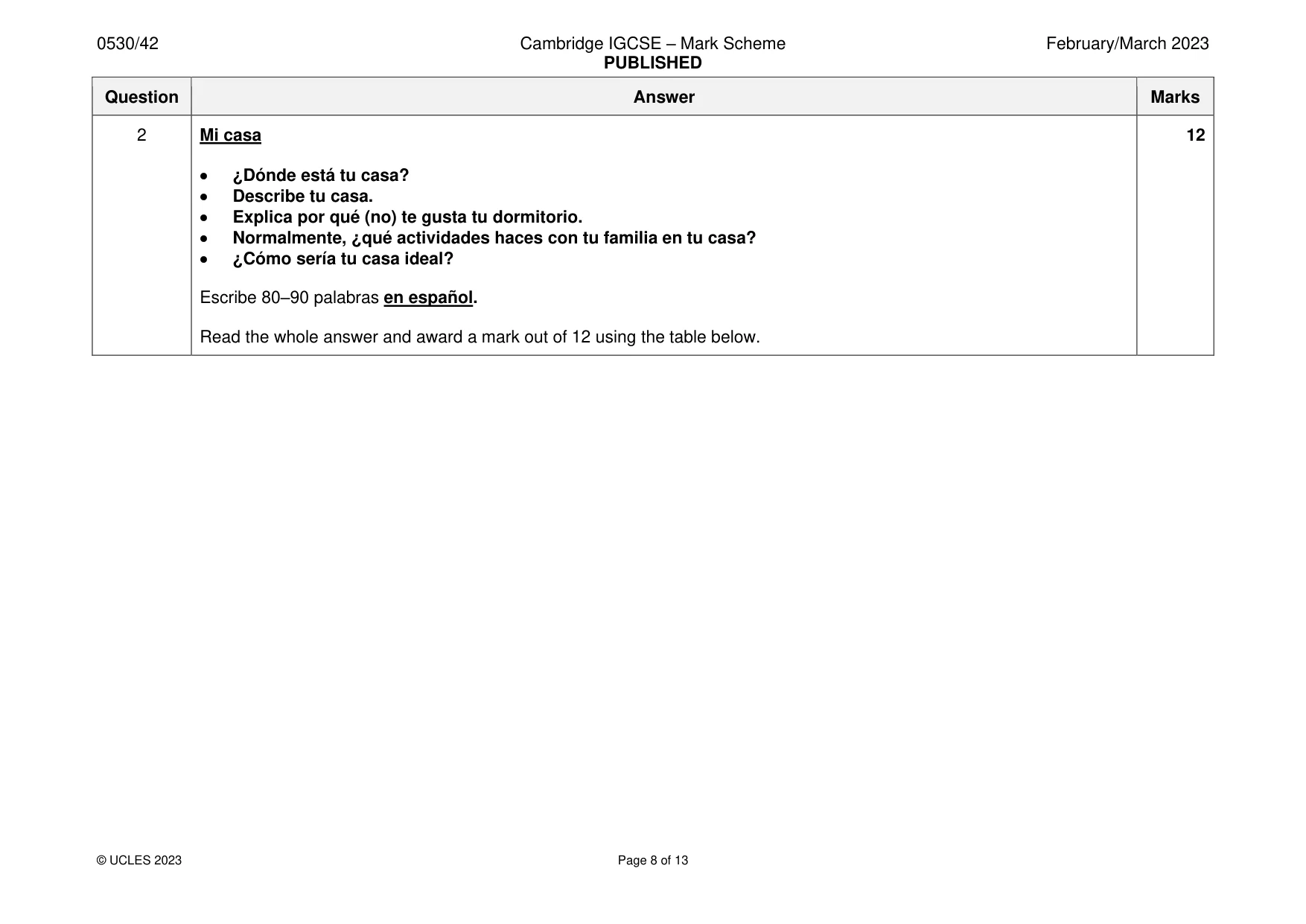 Mark scheme, page 8 of 13