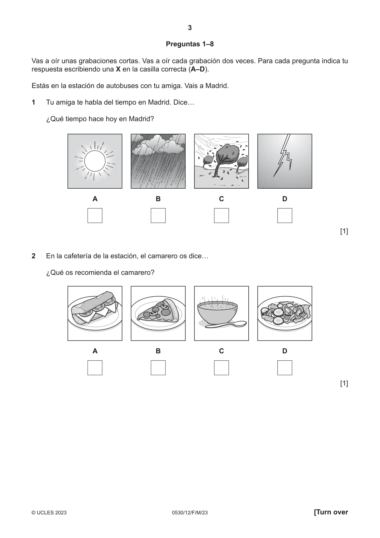 Cambridge IGCSE Spanish - Foreign Language 0530 2023 Feb/March Paper 1 · Variant 2 question paper, page 3 of 16