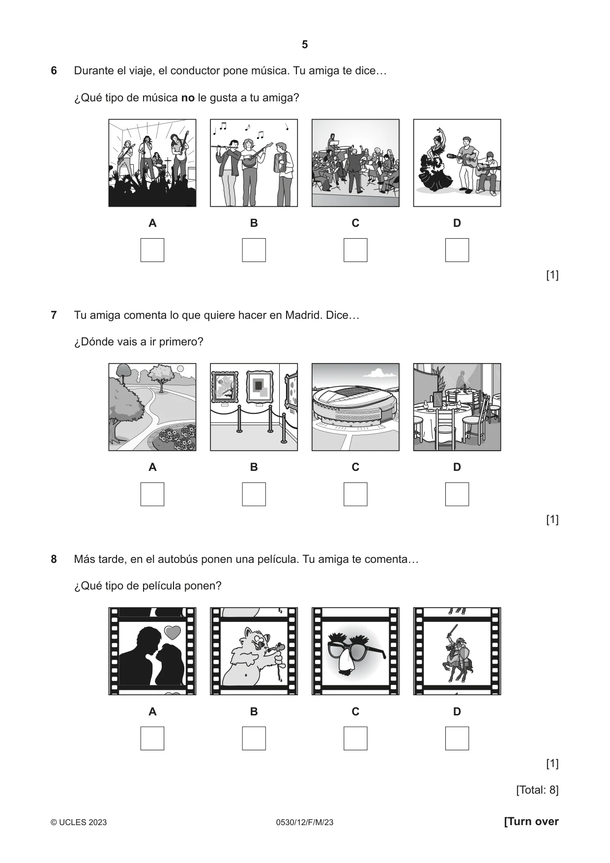Cambridge IGCSE Spanish - Foreign Language 0530 2023 Feb/March Paper 1 · Variant 2 question paper, page 5 of 16