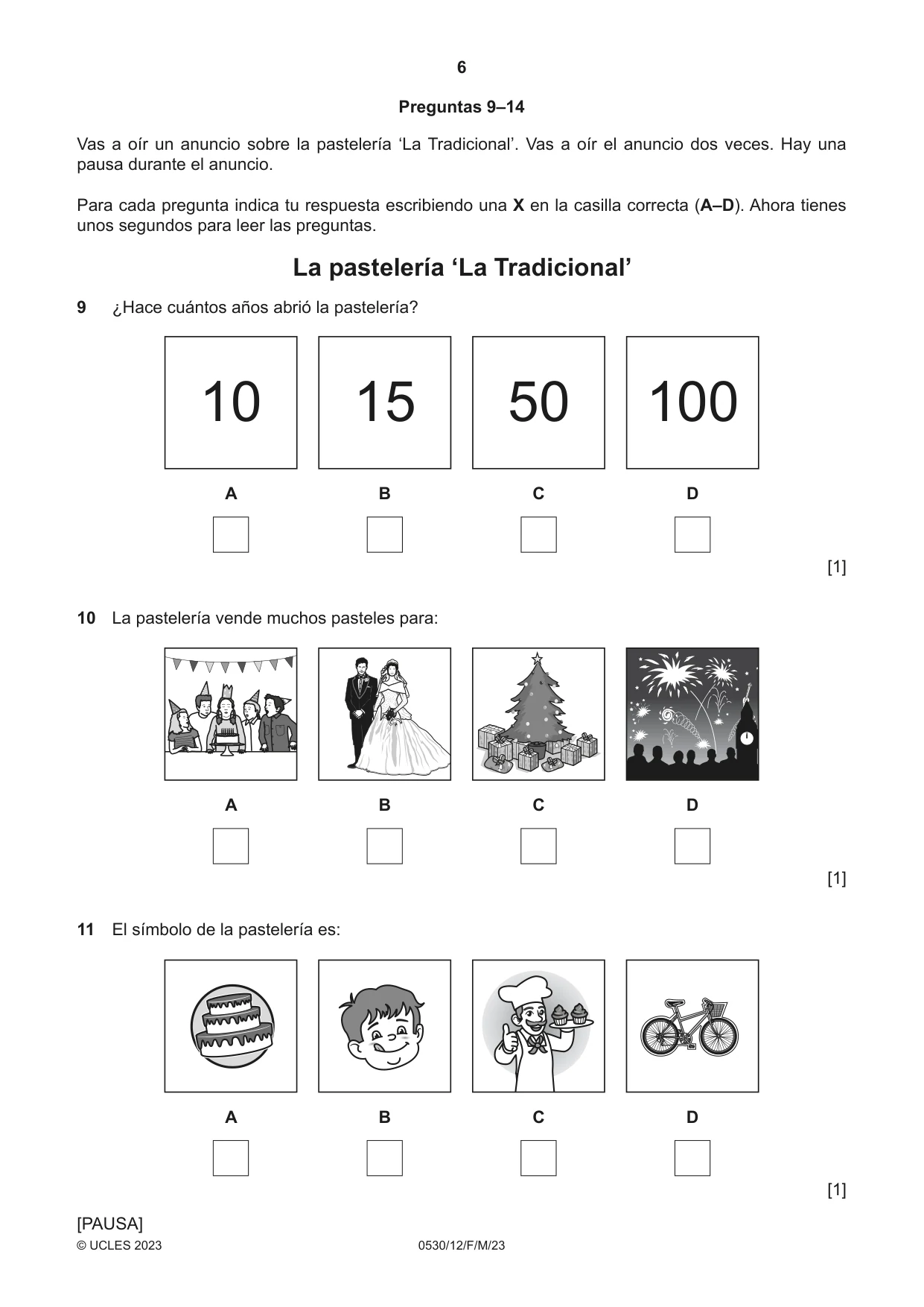 Cambridge IGCSE Spanish - Foreign Language 0530 2023 Feb/March Paper 1 · Variant 2 question paper, page 6 of 16
