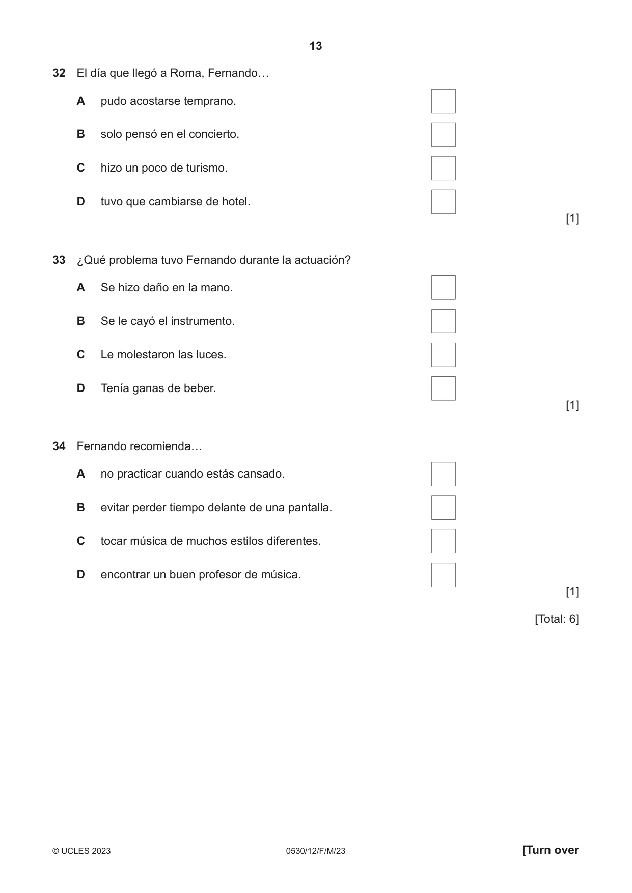 Cambridge IGCSE Spanish - Foreign Language 0530 2023 Feb/March Paper 1 · Variant 2 question paper, page 13 of 16