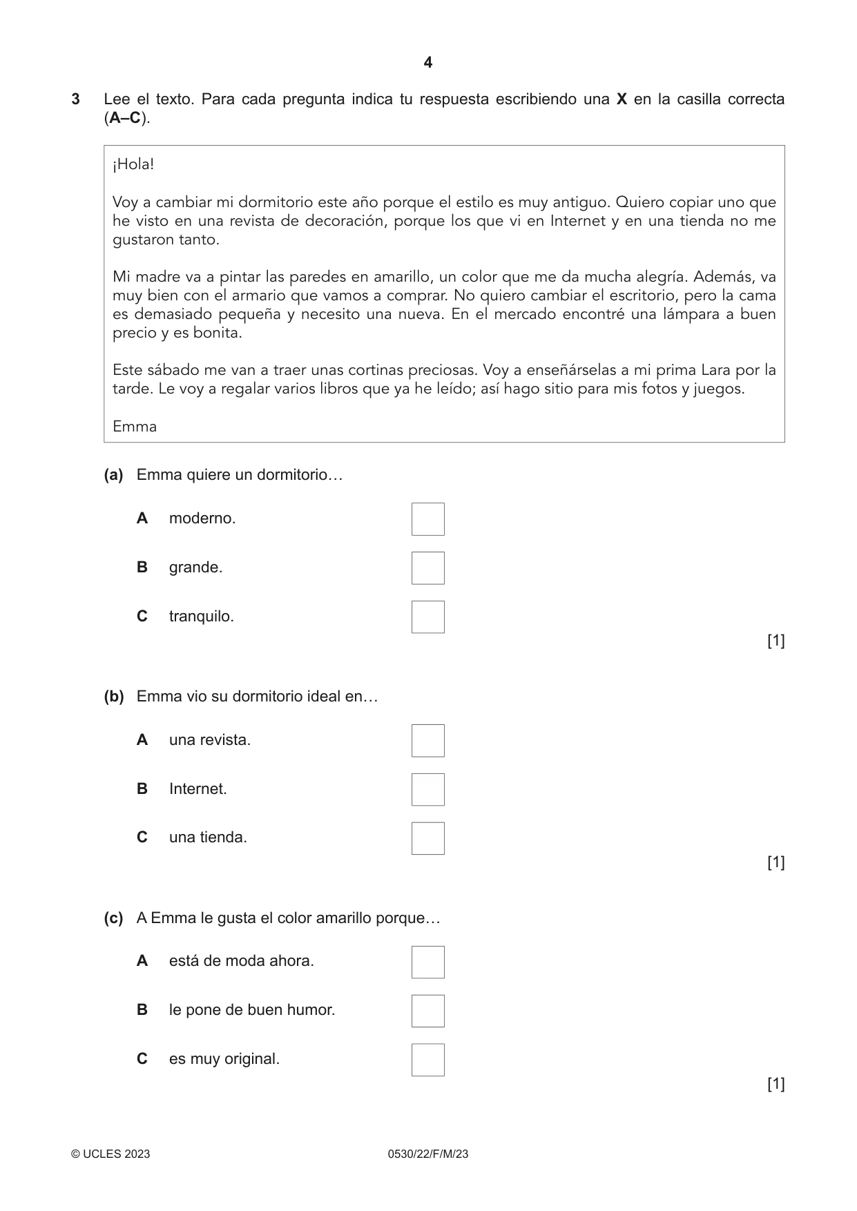 Cambridge IGCSE Spanish - Foreign Language 0530 2023 Feb/March Paper 2 · Variant 2 question paper, page 4 of 12
