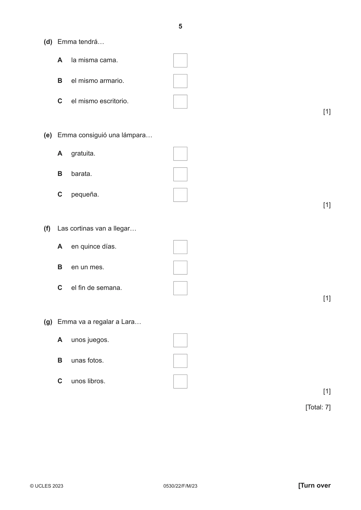 Cambridge IGCSE Spanish - Foreign Language 0530 2023 Feb/March Paper 2 · Variant 2 question paper, page 5 of 12