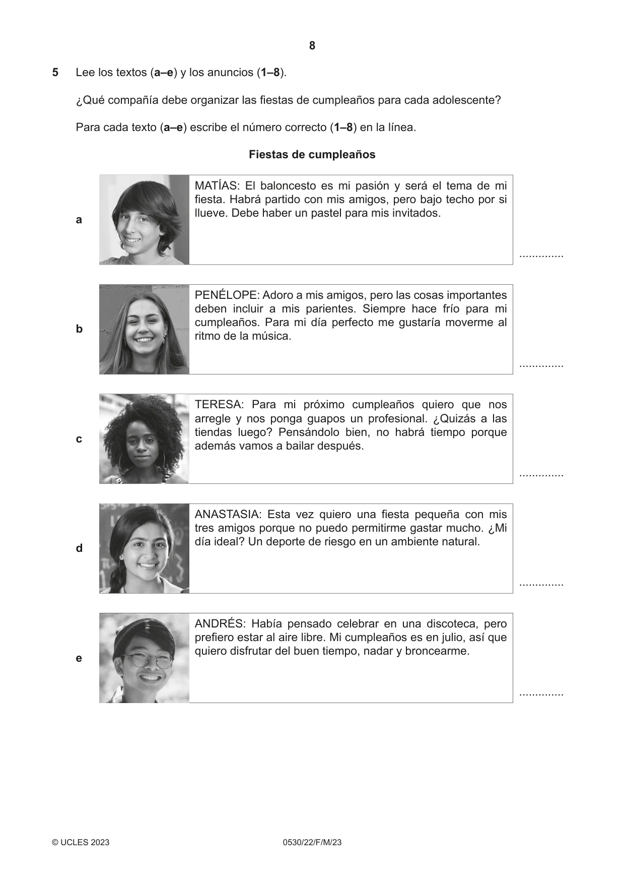 Cambridge IGCSE Spanish - Foreign Language 0530 2023 Feb/March Paper 2 · Variant 2 question paper, page 8 of 12
