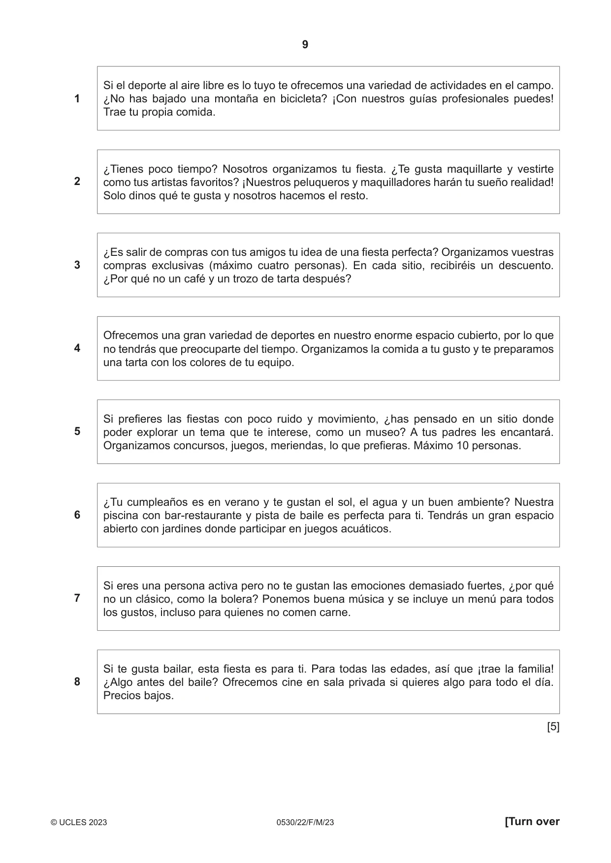Cambridge IGCSE Spanish - Foreign Language 0530 2023 Feb/March Paper 2 · Variant 2 question paper, page 9 of 12