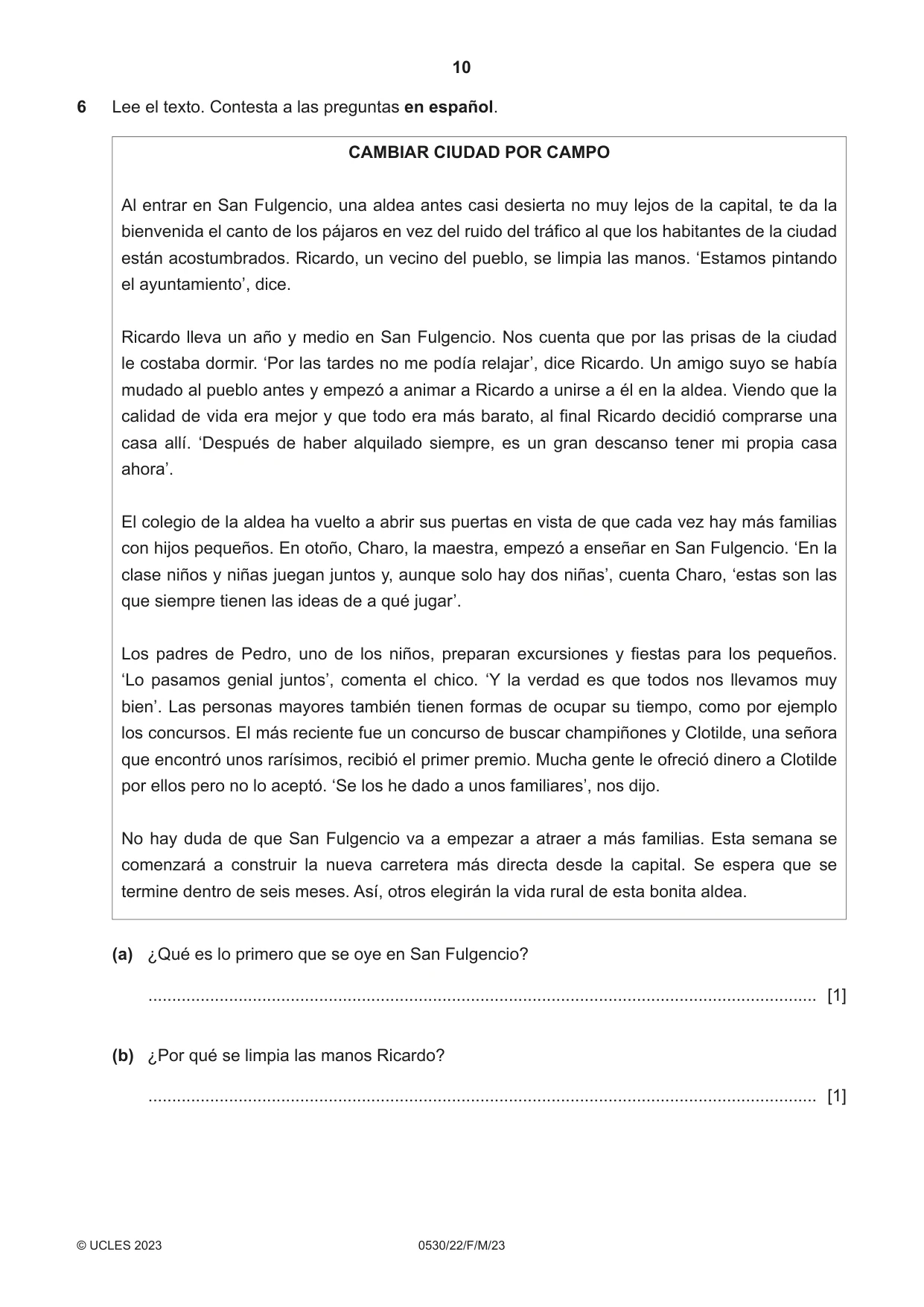 Cambridge IGCSE Spanish - Foreign Language 0530 2023 Feb/March Paper 2 · Variant 2 question paper, page 10 of 12
