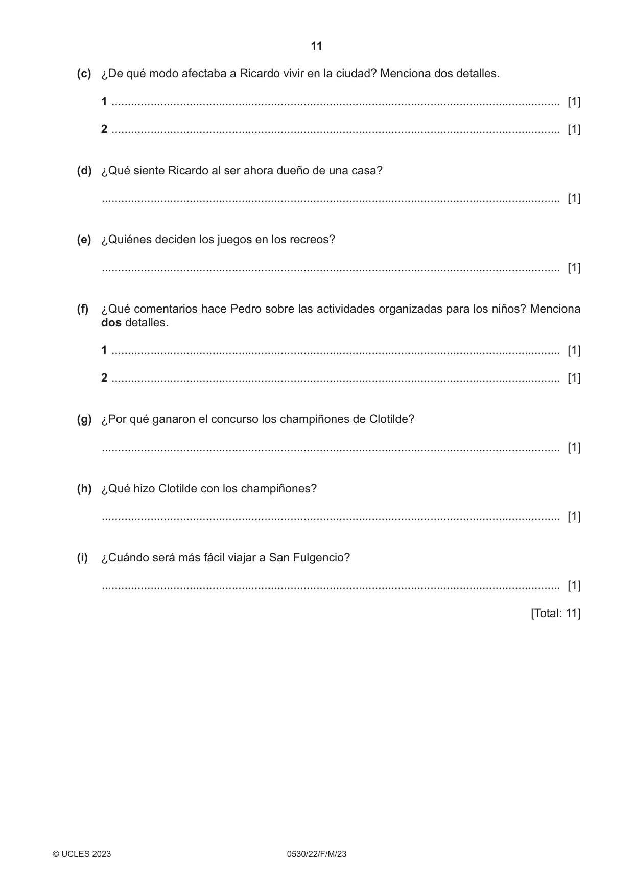 Cambridge IGCSE Spanish - Foreign Language 0530 2023 Feb/March Paper 2 · Variant 2 question paper, page 11 of 12