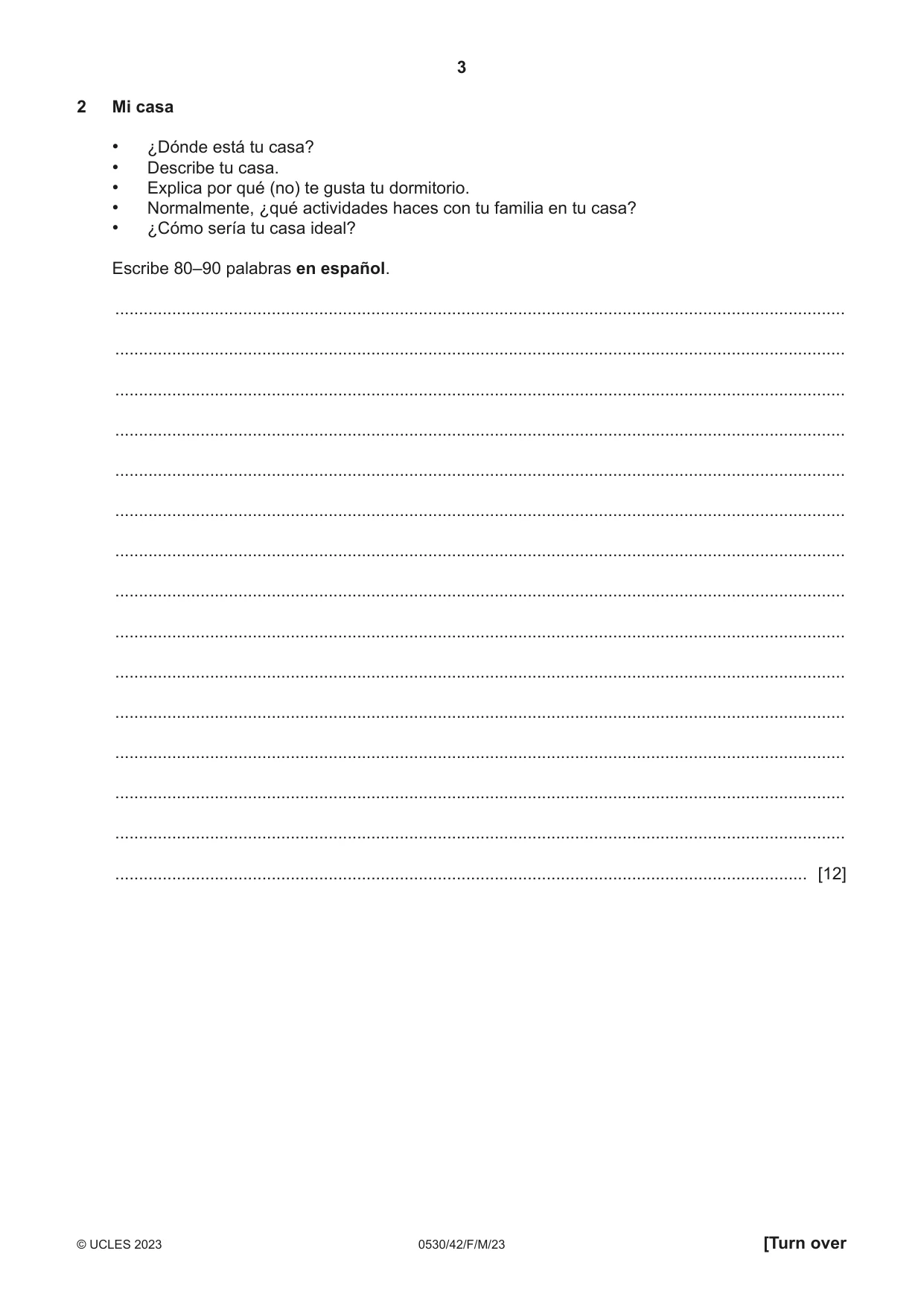 Cambridge IGCSE Spanish - Foreign Language 0530 2023 Feb/March Paper 4 · Variant 2 question paper, page 3 of 8
