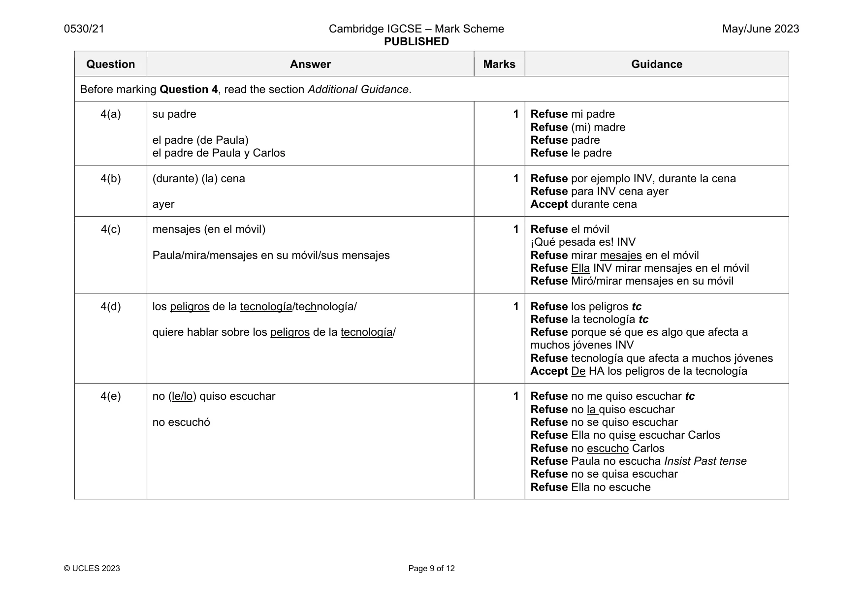 Mark scheme, page 9 of 12