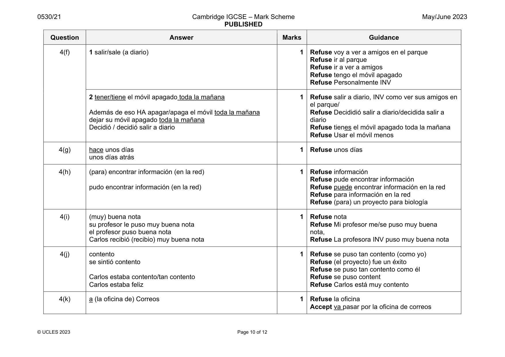 Mark scheme, page 10 of 12