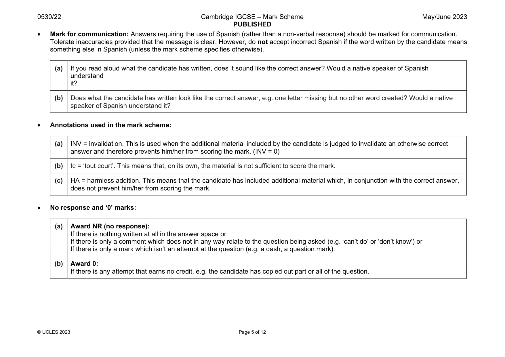 Mark scheme, page 5 of 12