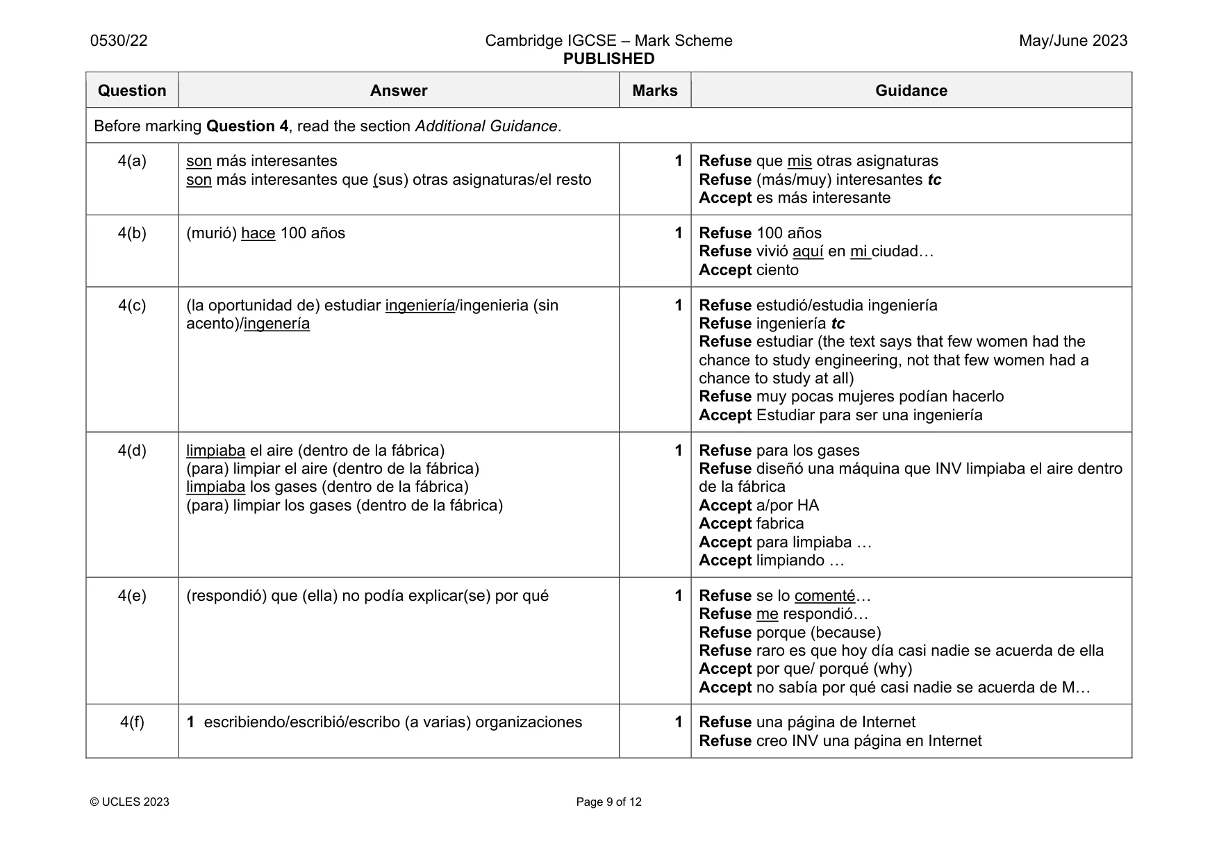 Mark scheme, page 9 of 12